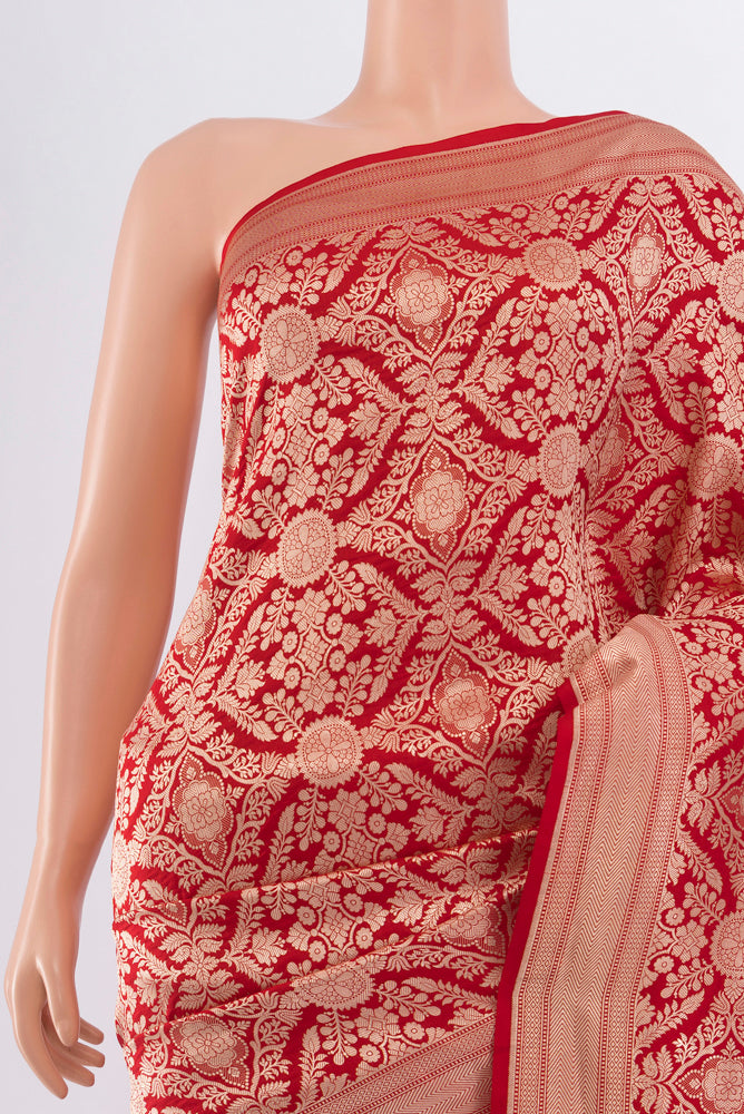 Border image of Red Banarasi Silk Saree with Zari Butta on the body and Silk Border. 