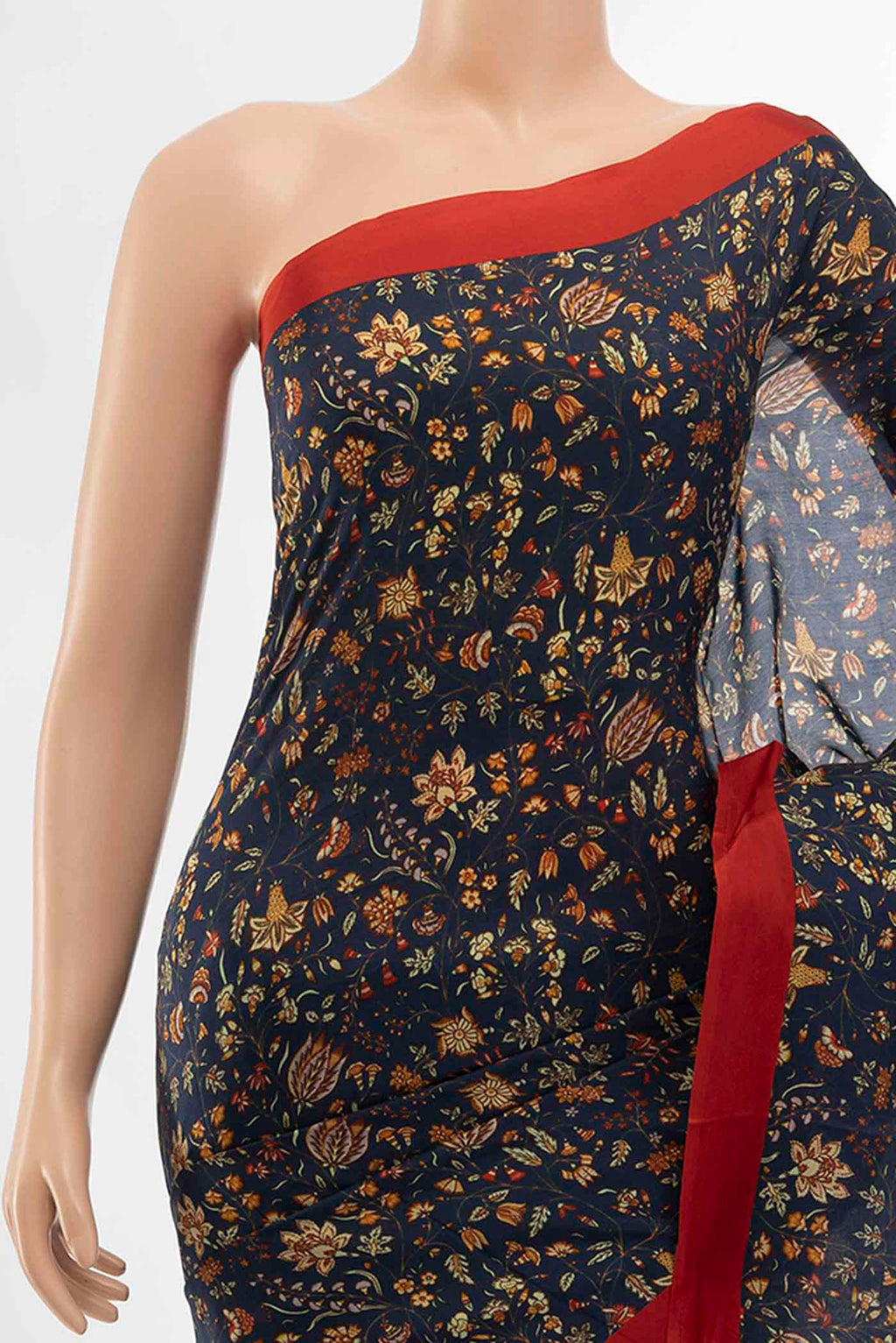 Border image of Navy Blue Printed Silk Saree with Floral Print on the body and Fancy Border