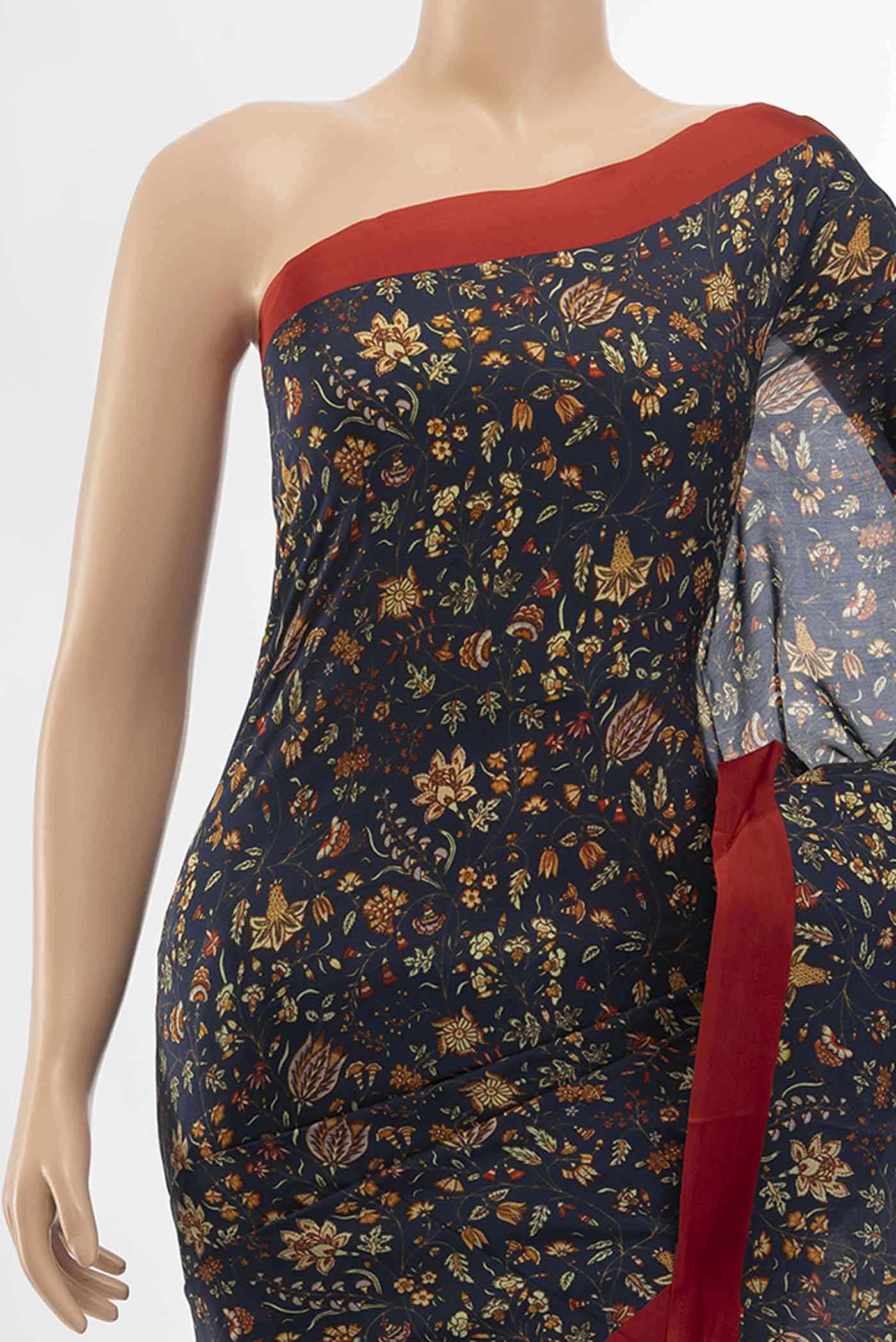 Border image of Navy Blue Printed Silk Saree with Floral Print on the body and Fancy Border