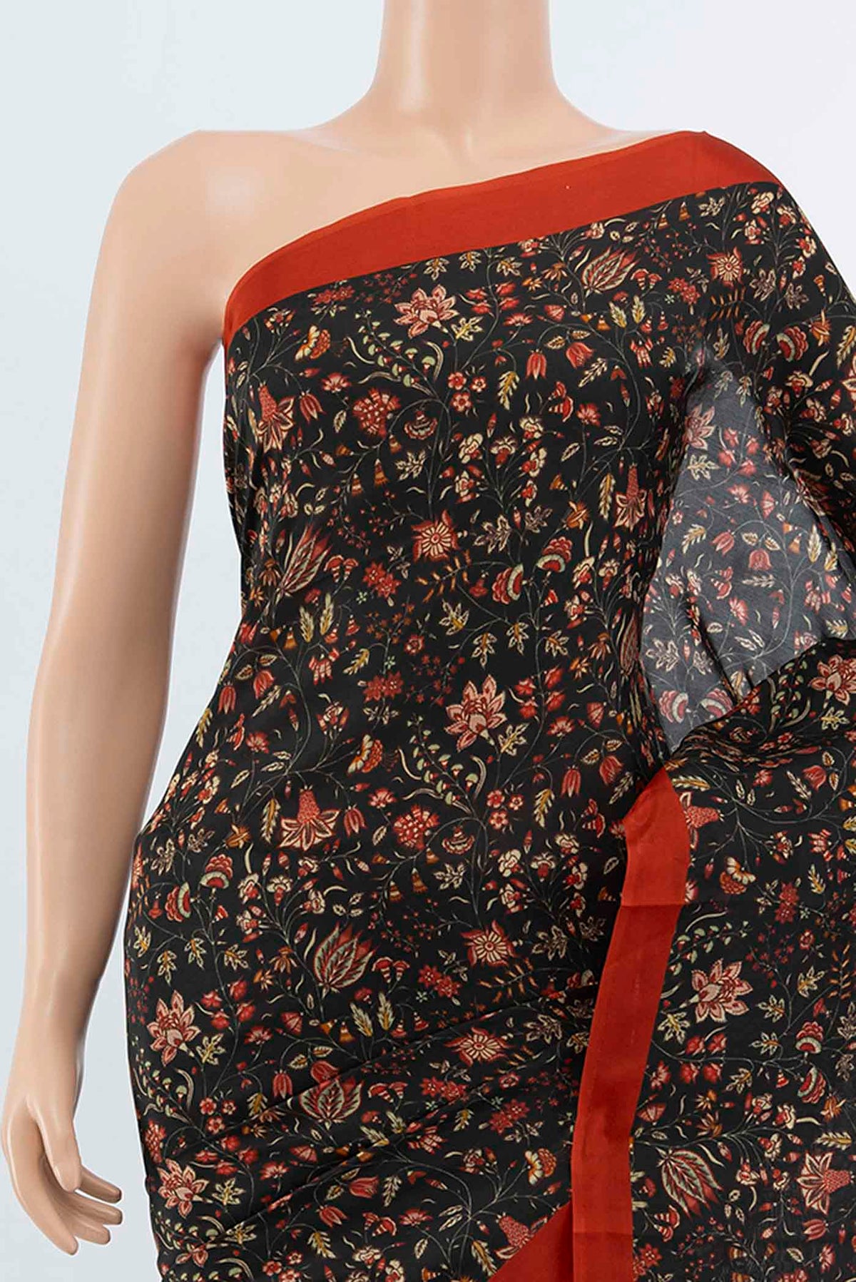 Border image of Pure Silk Pure Zari Black Printed Saree with Floral Print on the body and Fancy Border