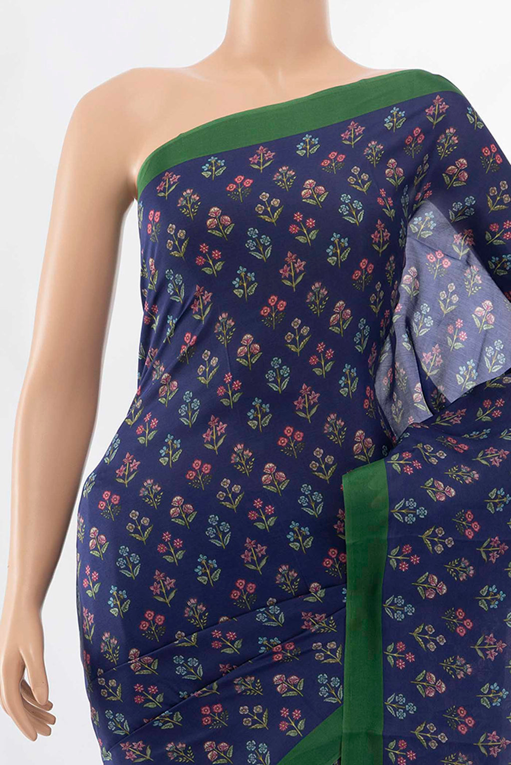 Border image of Navy Blue Printed Silk Saree with Floral Print on the body and Attached Border