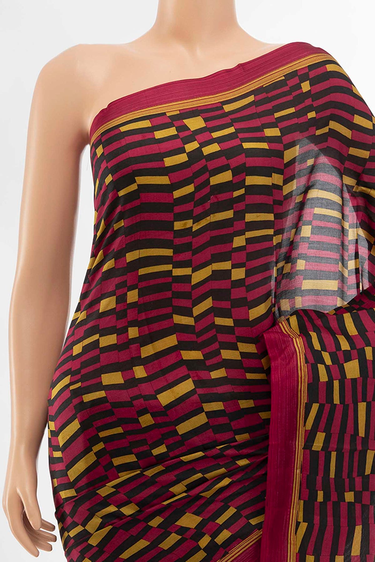 Border image of Black Printed Silk Saree with Floral Print on the body and Fancy Border