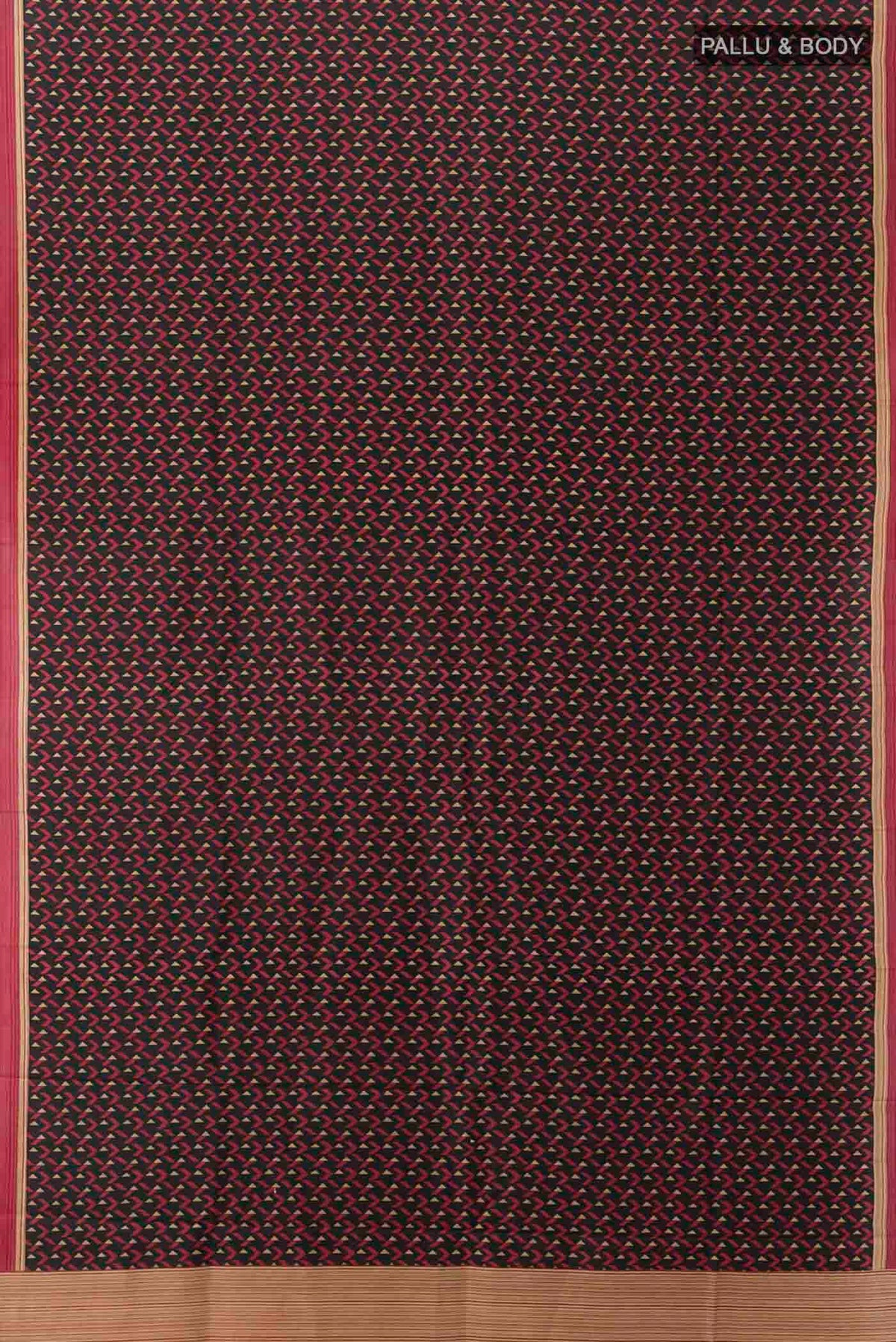 Flat view of Pure Silk Pure Zari Black Printed Saree with Floral Print on the body and Fancy Border