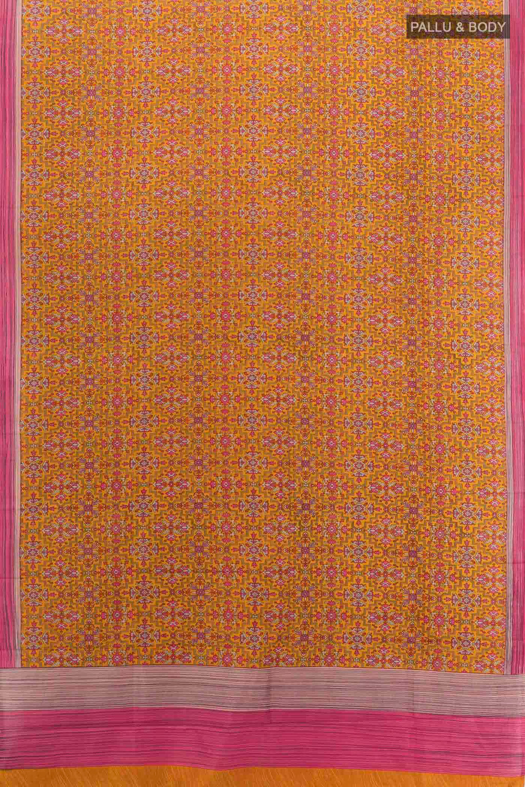 Flat view of Rust Printed Silk Saree with Floral Print on the body and Silk Border