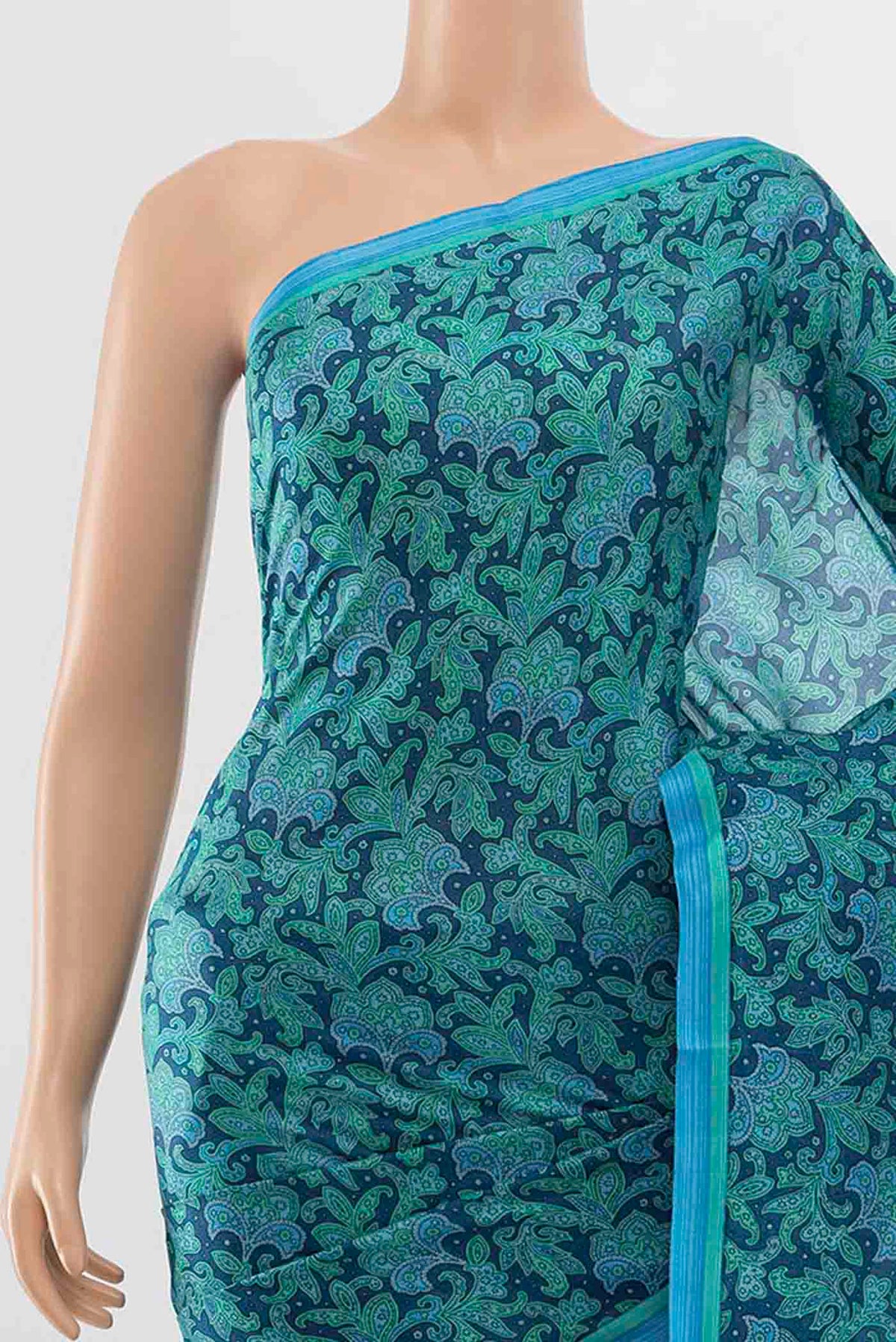 Border image of Light Green Printed Silk Saree with Floral Print on the body and Plain Border
