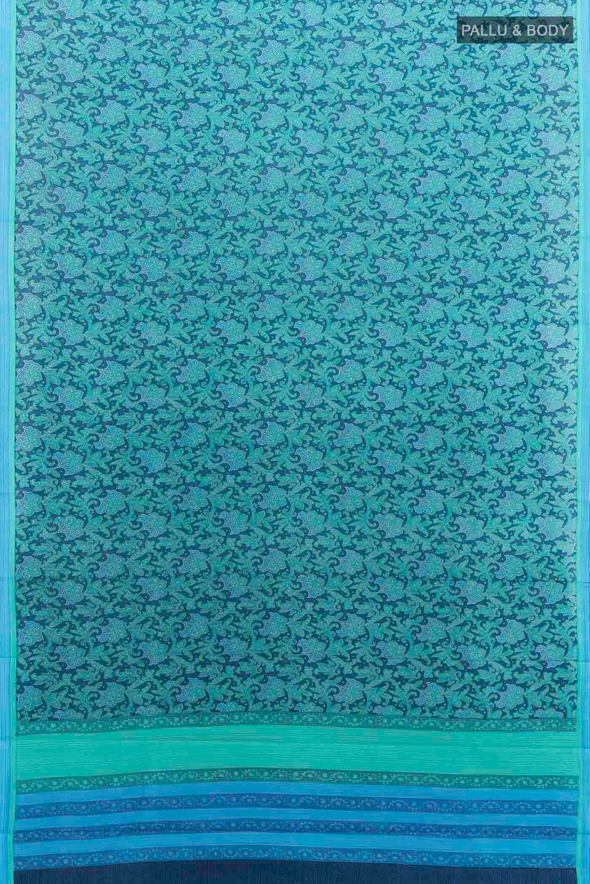 Flat view of Light Green Printed Silk Saree with Floral Print on the body and Plain Border