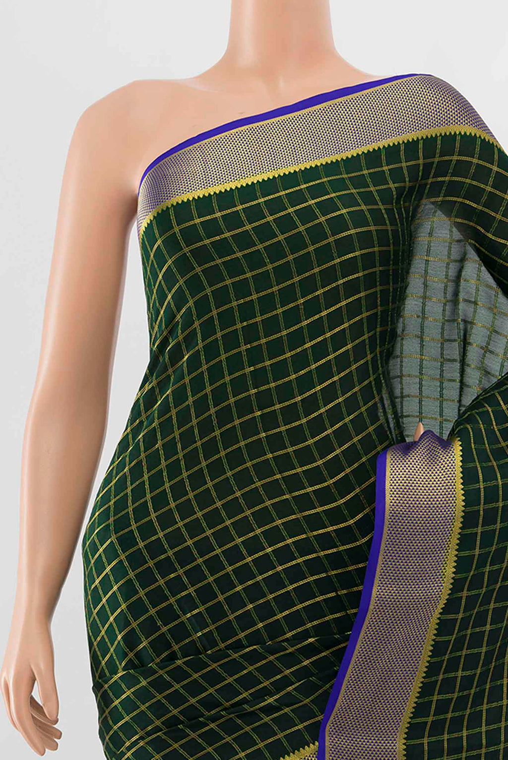 Border image of Bottle Green Mysore Crepe Saree with Zari Butta on the body and Silk Border
