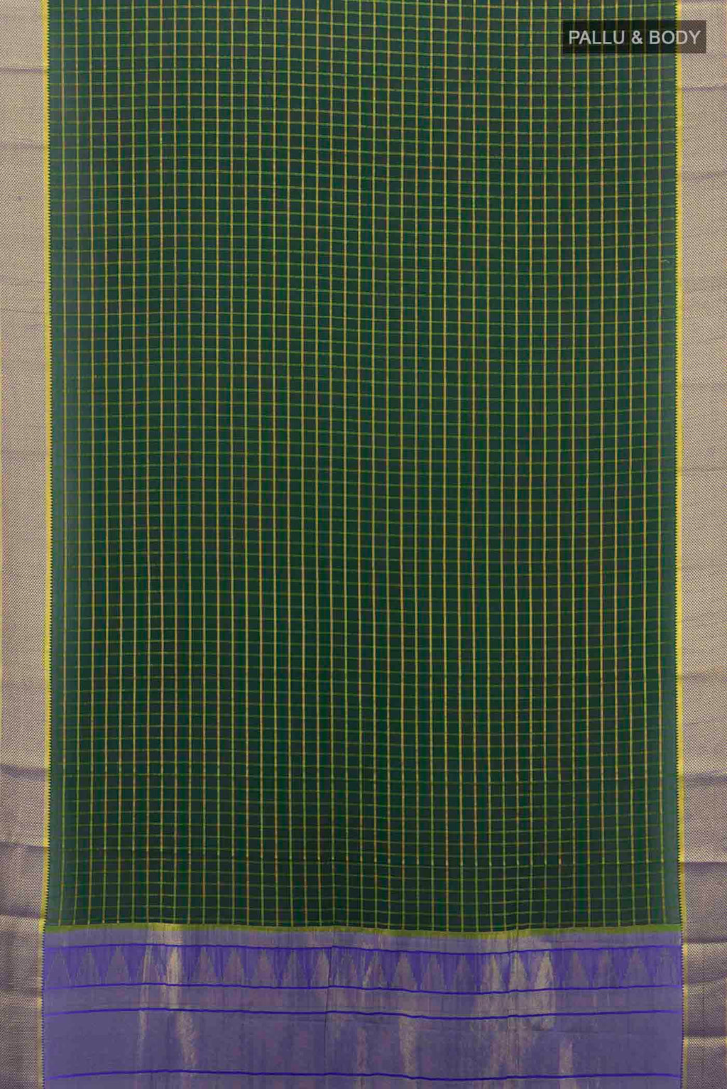 Flat view of Bottle Green Mysore Crepe Saree with Zari Butta on the body and Silk Border