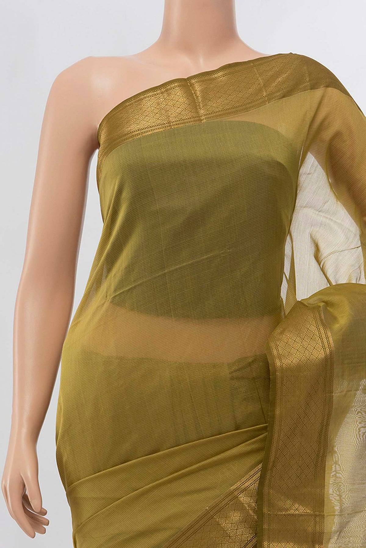 Border image of Mehandi Green Maheshwari Silk Cotton Saree with Zari Brocade on the body and Silk Border