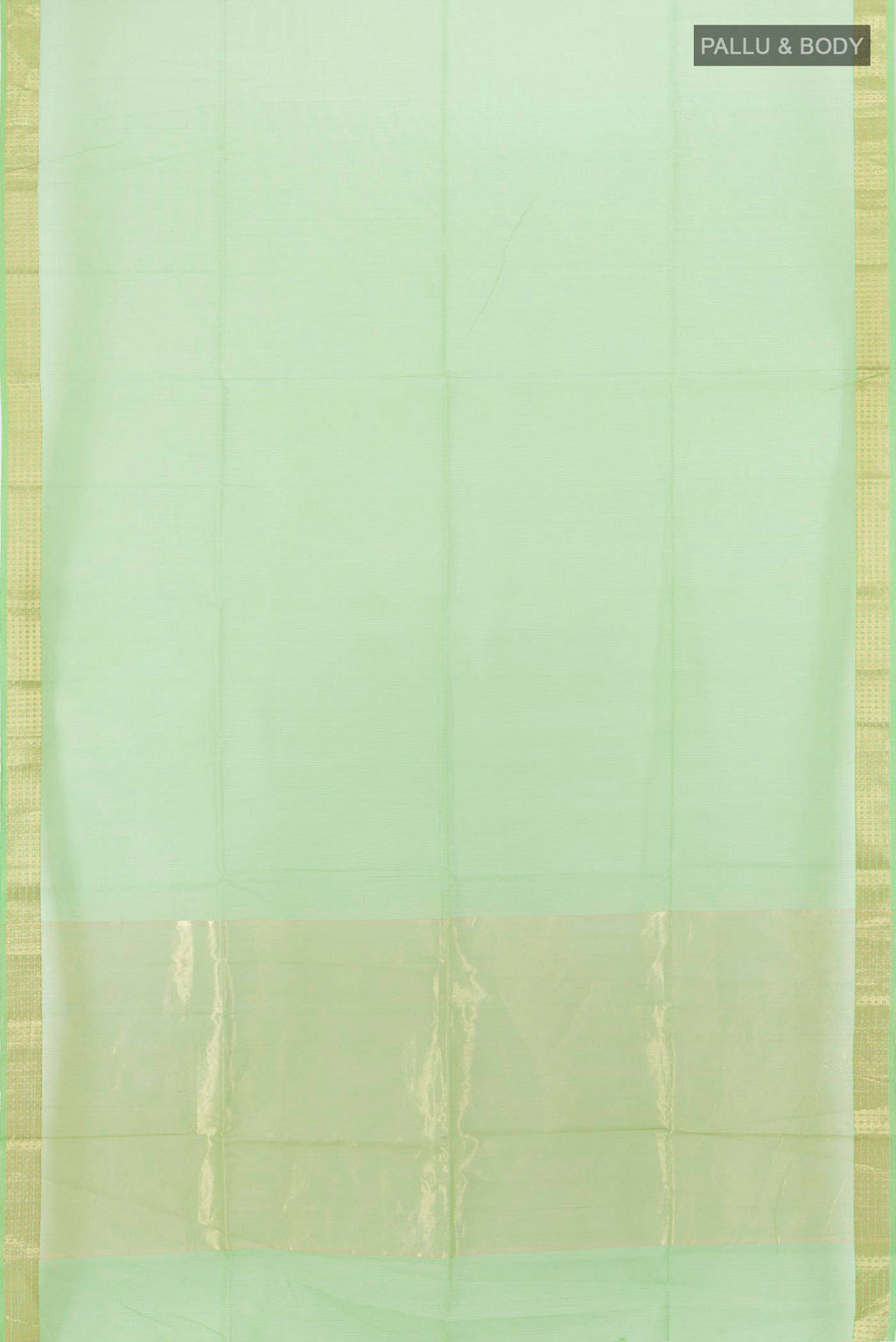 Flat view of Light Green Maheshwari Silk Cotton Saree with Zari Butta on the body and Silk Border