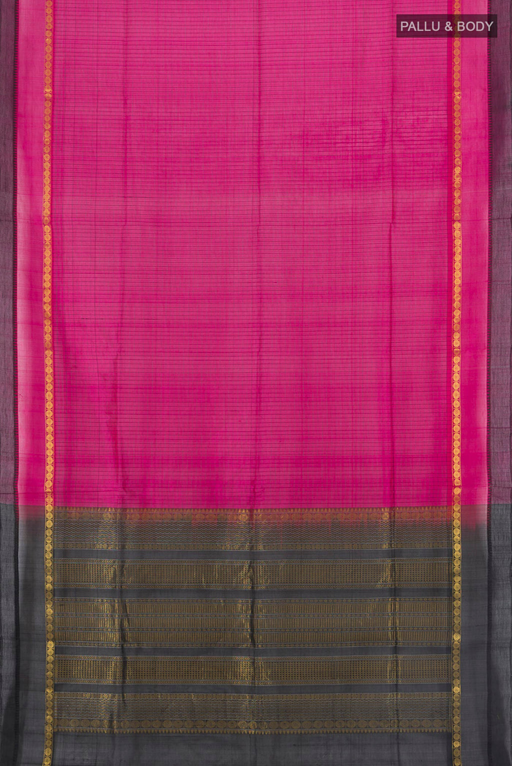 Flat view of Dark Pink Silk Cotton Saree with Checked design on the body and Zari Border. 