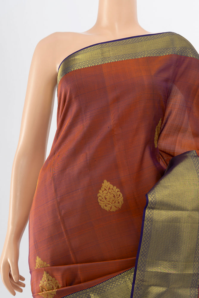 Border image of Teal Kanchipuram Silk Saree with Zari Butta on the body and Silk Border. 