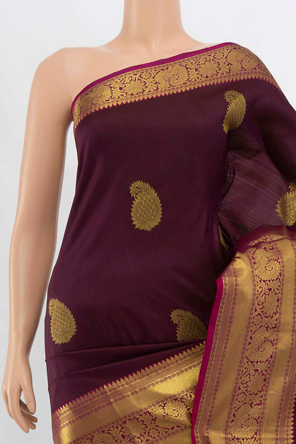 Border image of Coffee Brown Kanchipuram Silk Saree with Zari Butta on the body and Silk Border. 