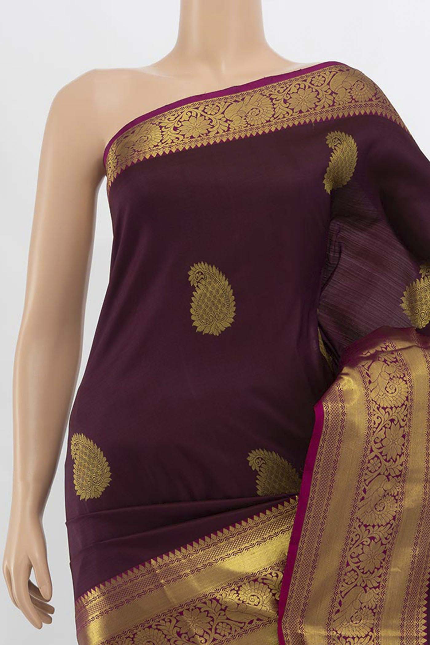 Border image of Coffee Brown Kanchipuram Silk Saree with Zari Butta on the body and Silk Border. 