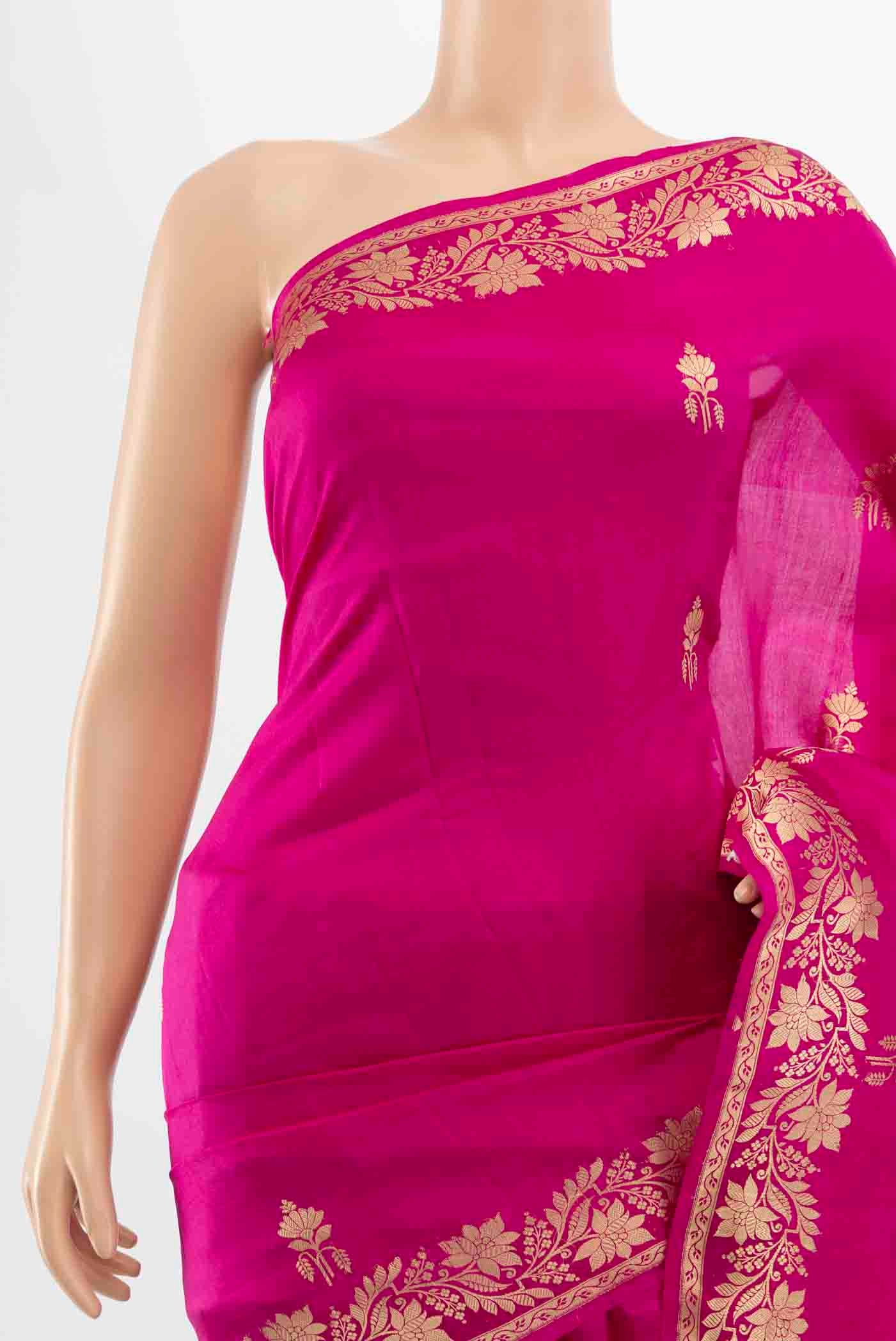 Border image of Magenta Banarasi Katan Silk Saree with Zari Butta on the body and Silk Border