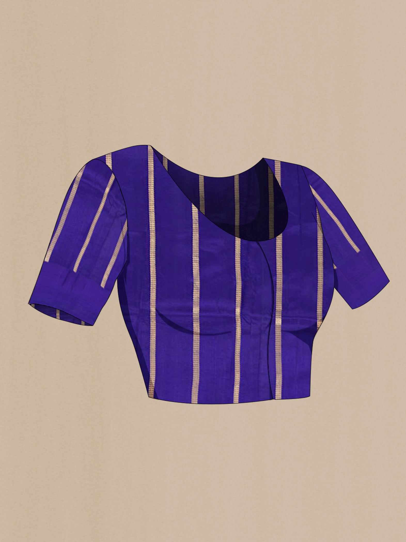 Close up image of the blouse of Violet Banarasi Katan Silk Saree with Zari Butta on the body and Silk Border. 