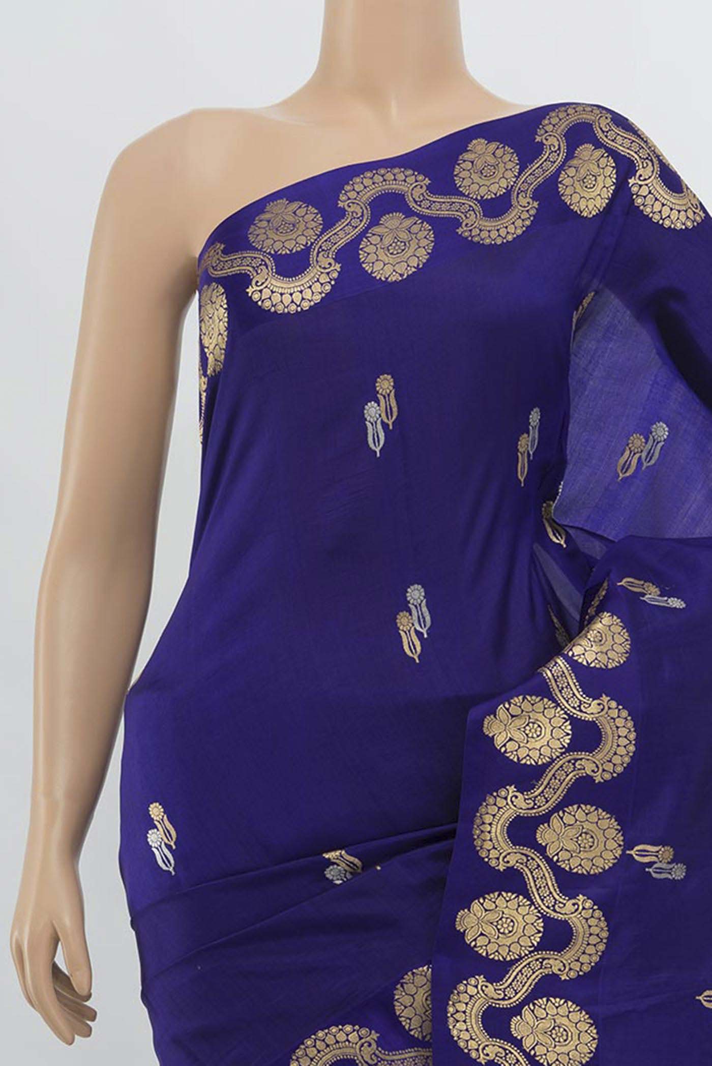 Border image of Violet Banarasi Katan Silk Saree with Zari Butta on the body and Silk Border. 