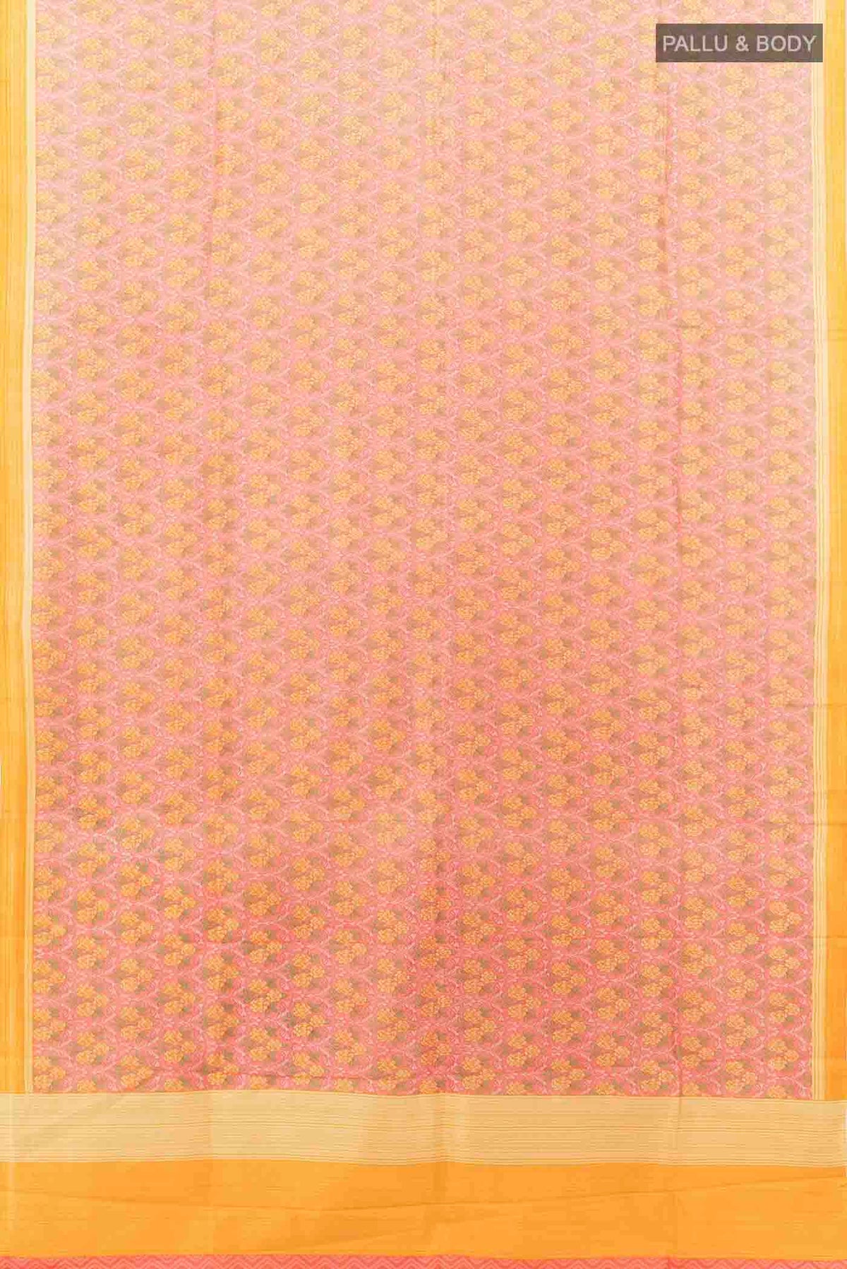 Flat view of Pink Printed Silk Saree with Floral Print on the body and Fancy Border