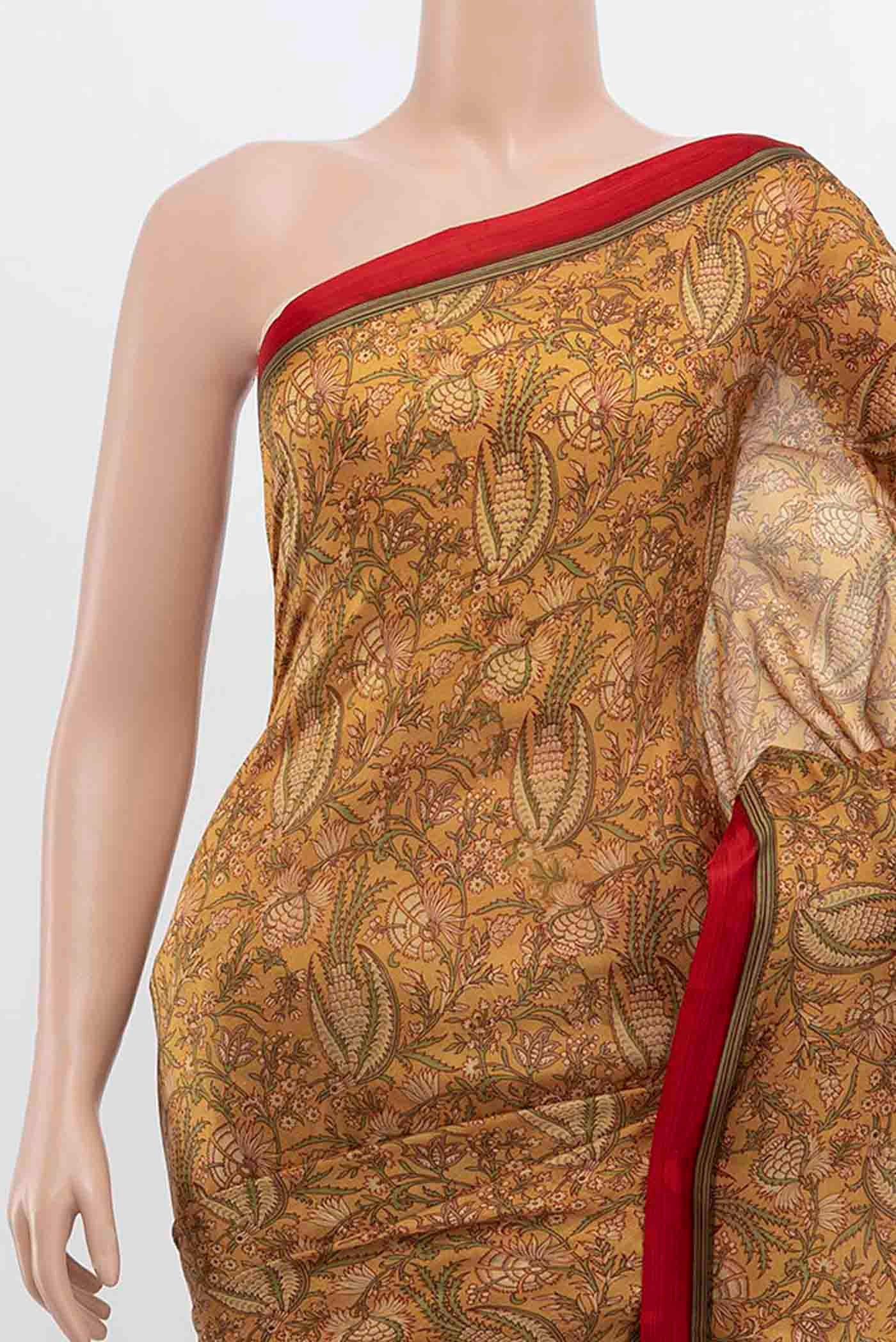 Border image of Beige Printed Silk Saree with Floral Print on the body and Fancy Border