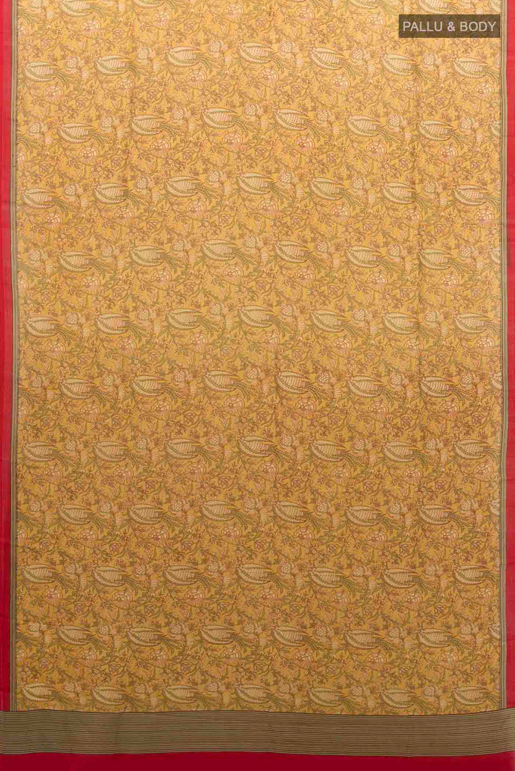 Flat view of Beige Printed Silk Saree with Floral Print on the body and Fancy Border