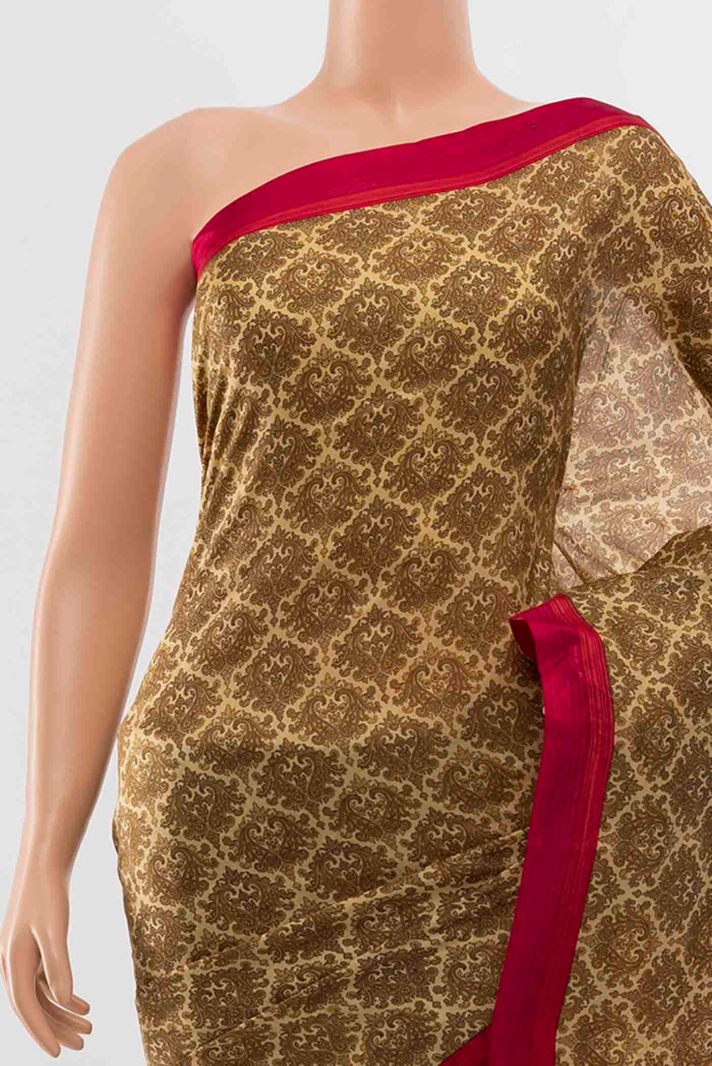 Border image of Bronze Printed Silk Saree with Floral Print on the body and Fancy Border