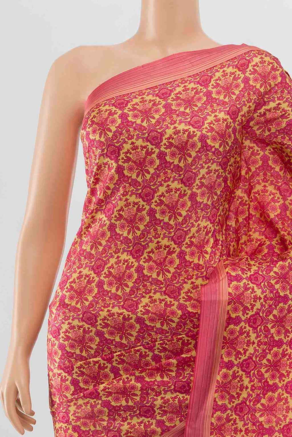 Border image of Dark Pink Printed Silk Saree with Floral Print on the body and Fancy Border