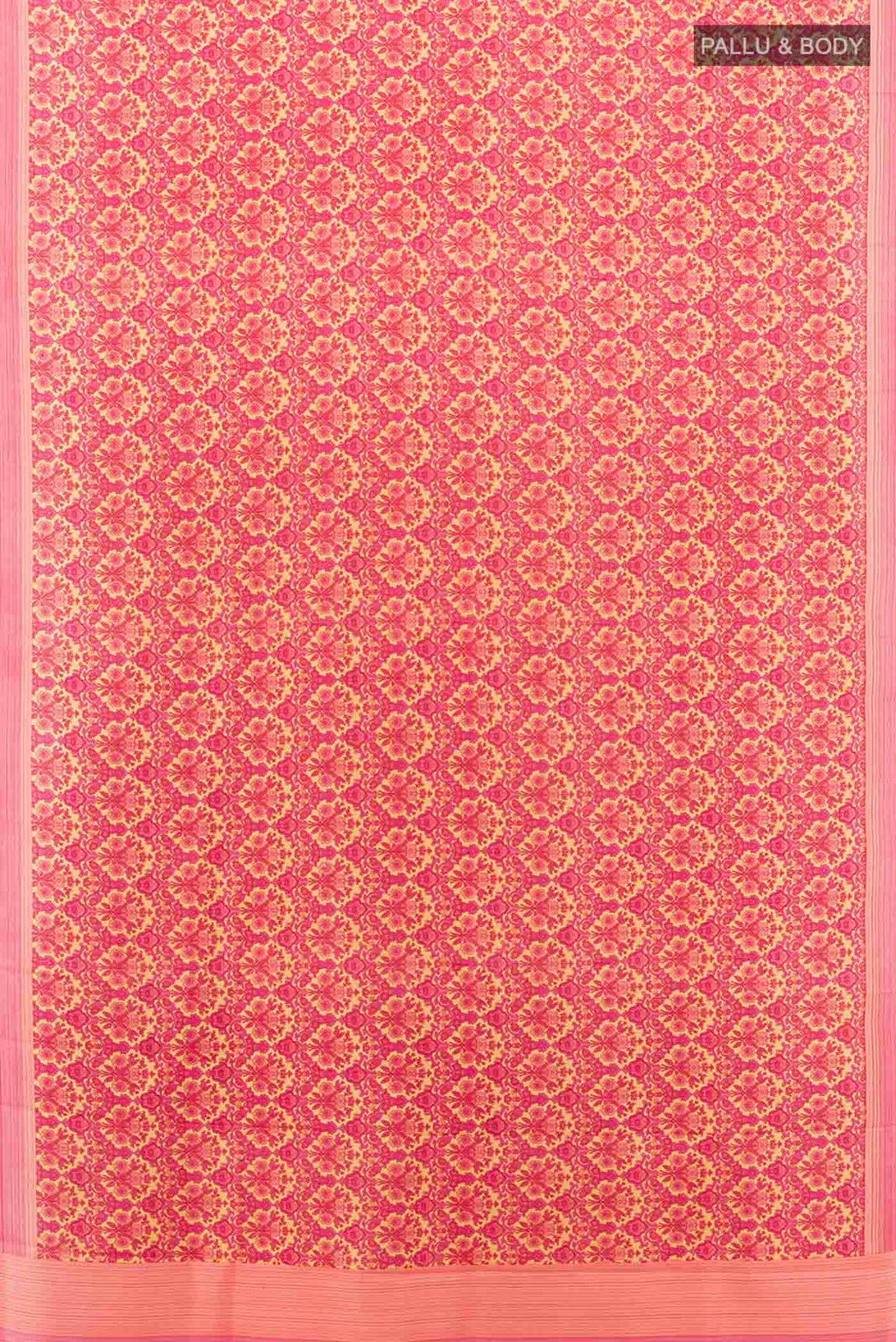 Flat view of Dark Pink Printed Silk Saree with Floral Print on the body and Fancy Border