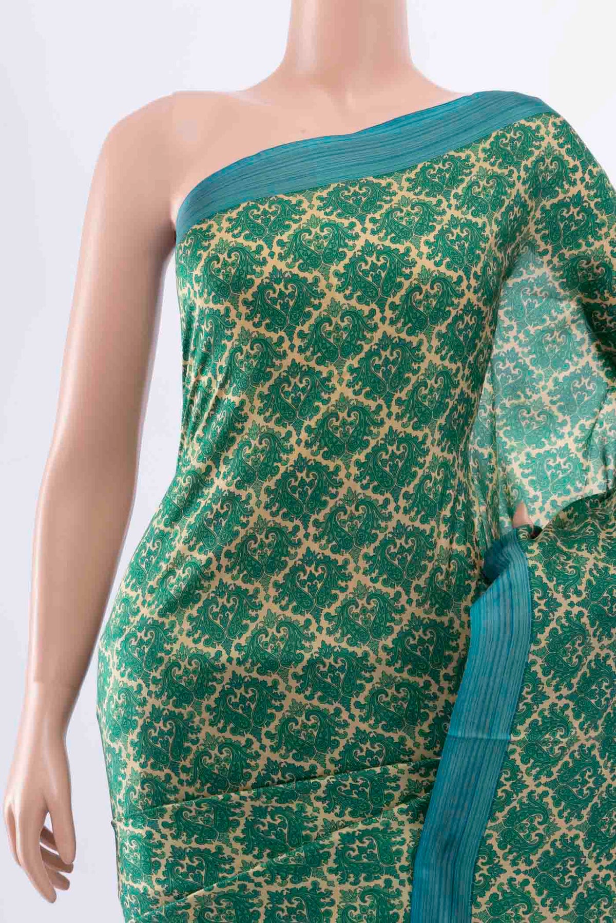 Border image of Green Printed Silk Saree with Floral Print on the body and Fancy Border