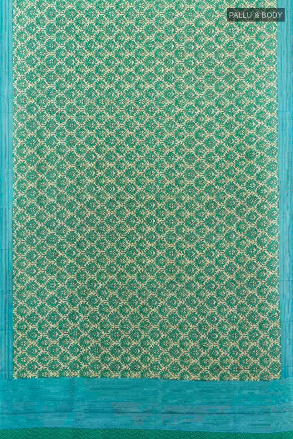 Flat view of Green Printed Silk Saree with Floral Print on the body and Fancy Border