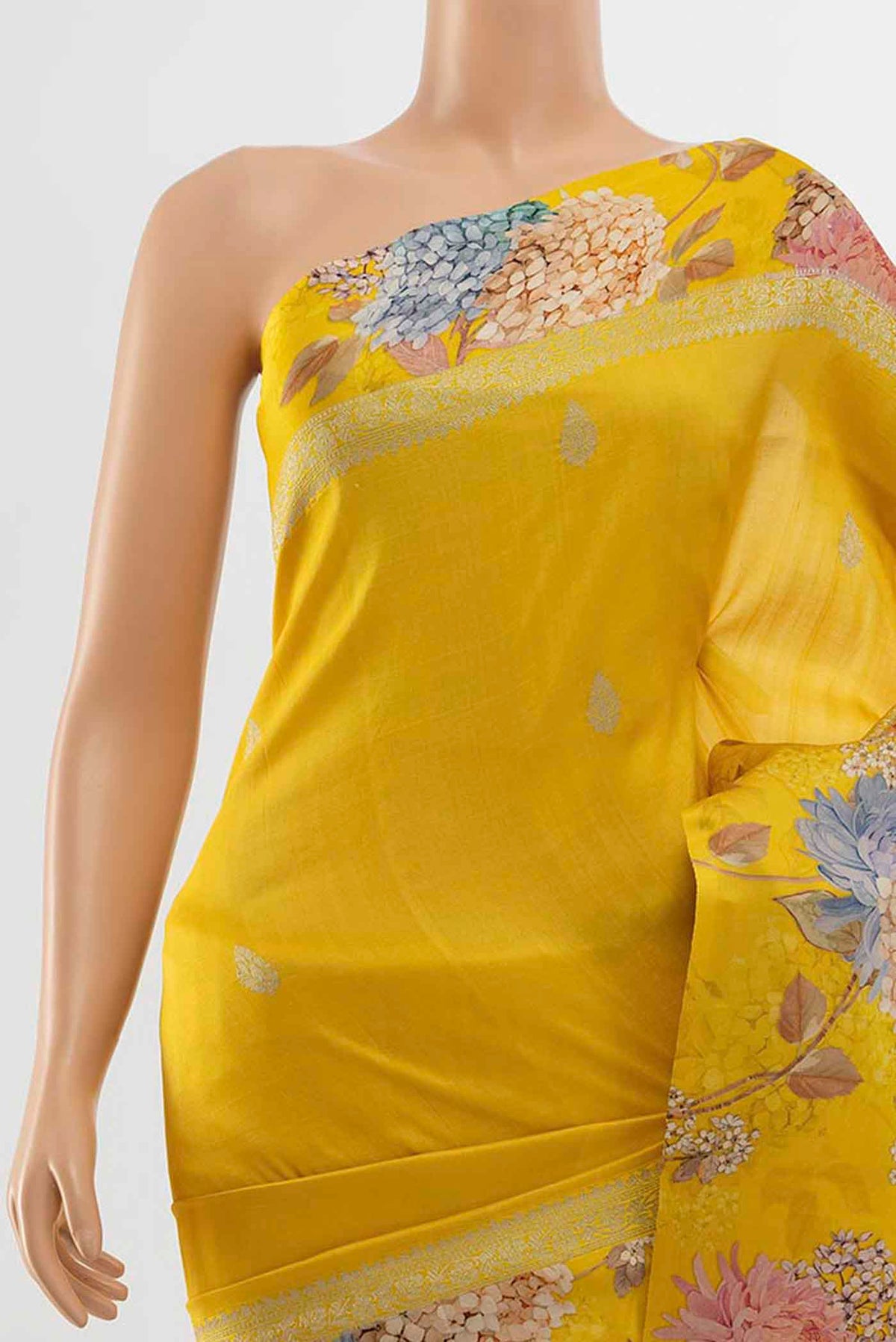 Border image of Yellow Bhagalpuri Tussar Silk Saree with Zari Butta on the body and Fancy Border