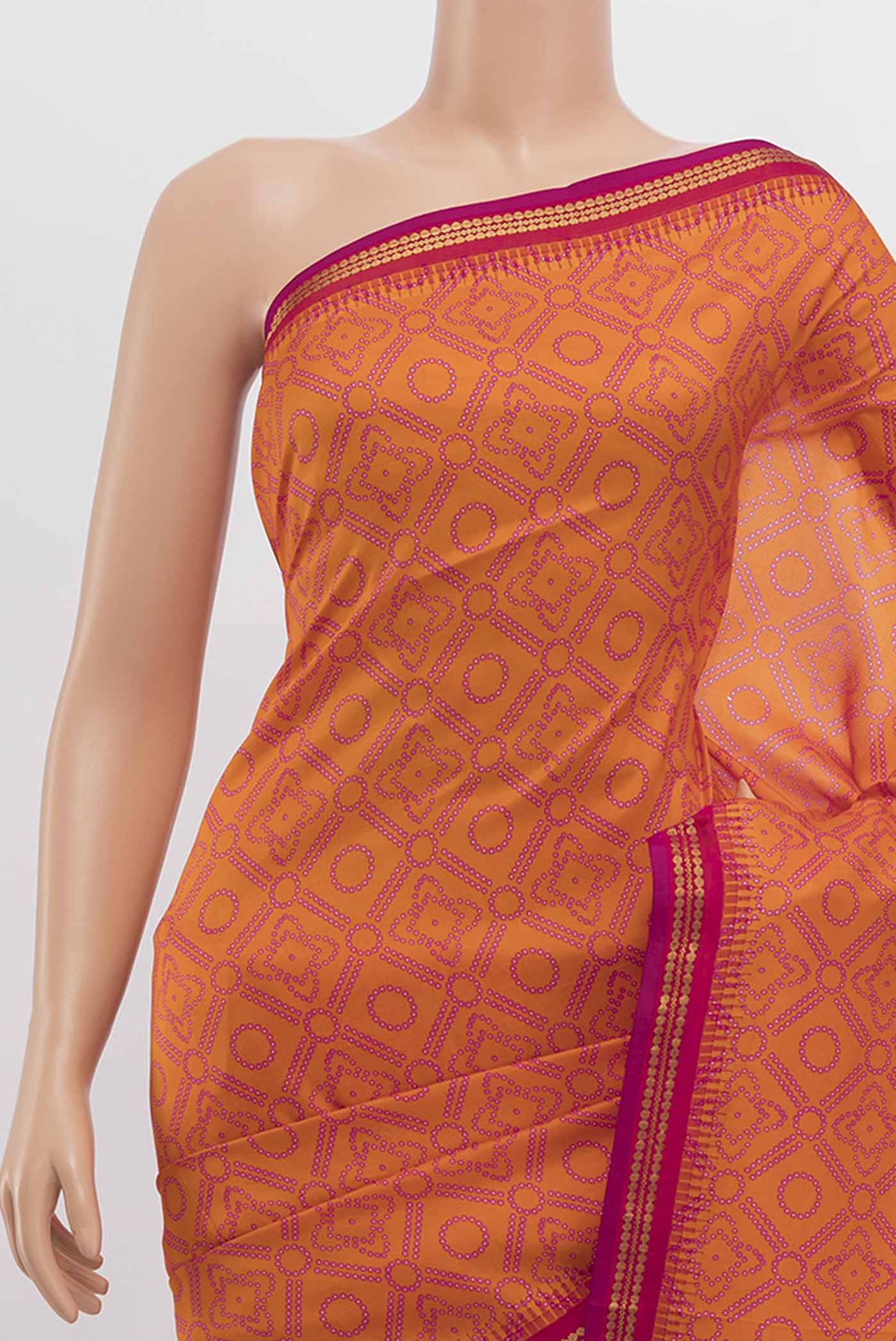 Border image of Orange Printed Silk Saree with Zari Butta on the body and Silk Border