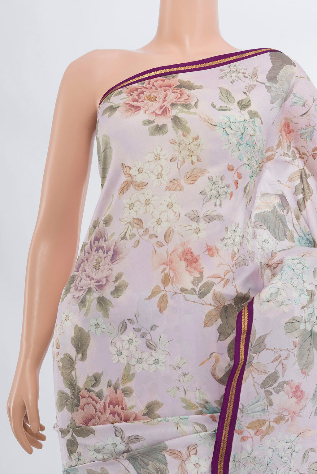 Border image of Multi Color Printed Silk Saree with Floral Print on the body and Silk Border. 