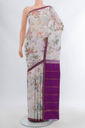 Multi Color Printed Silk Saree with Floral Print on the body and Silk Border.  displayed on a mannequin