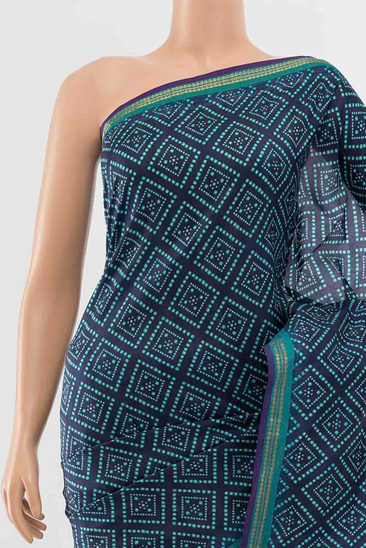 Border image of Navy Blue Printed Silk Saree with Floral Print on the body and Fancy Border