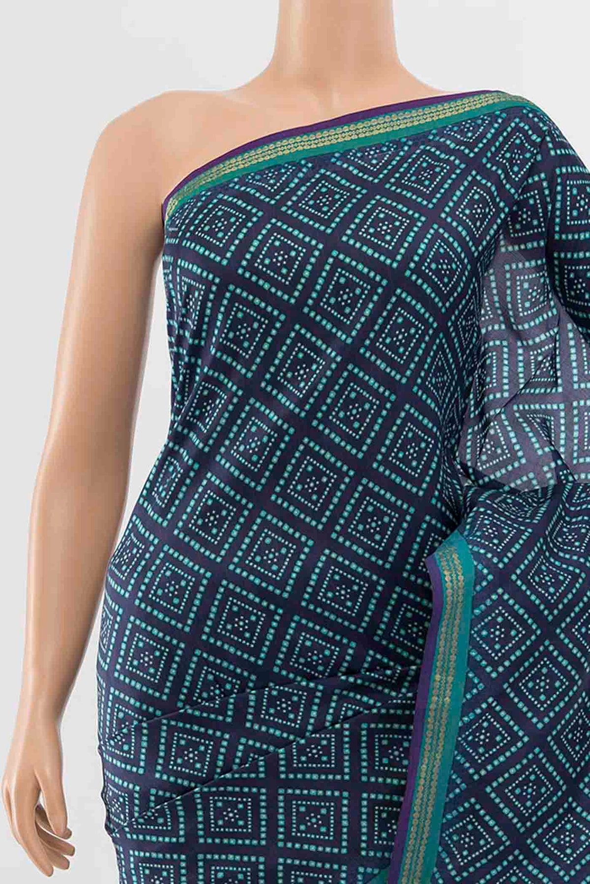 Border image of Navy Blue Printed Silk Saree with Floral Print on the body and Fancy Border