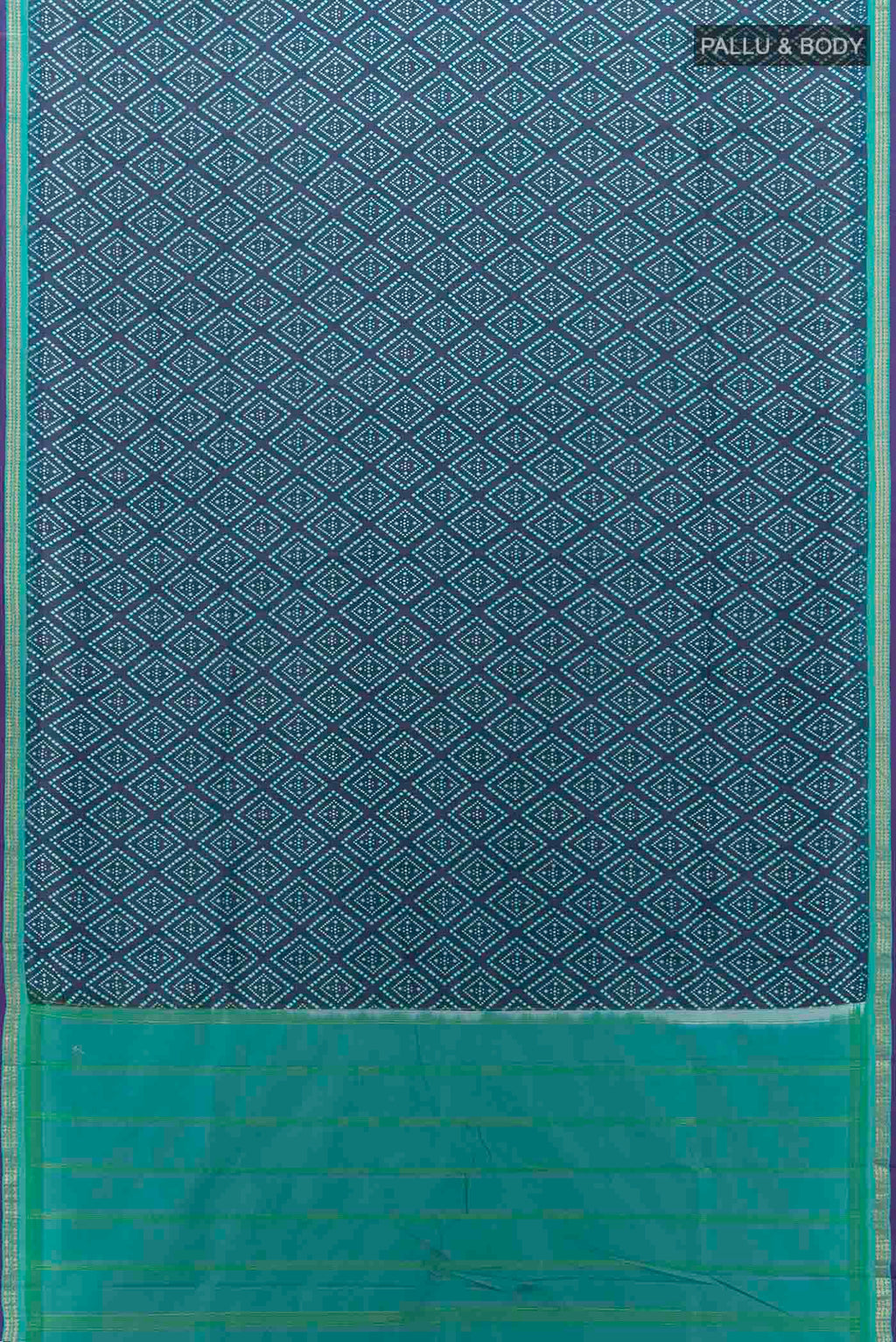 Flat view of Navy Blue Printed Silk Saree with Floral Print on the body and Fancy Border