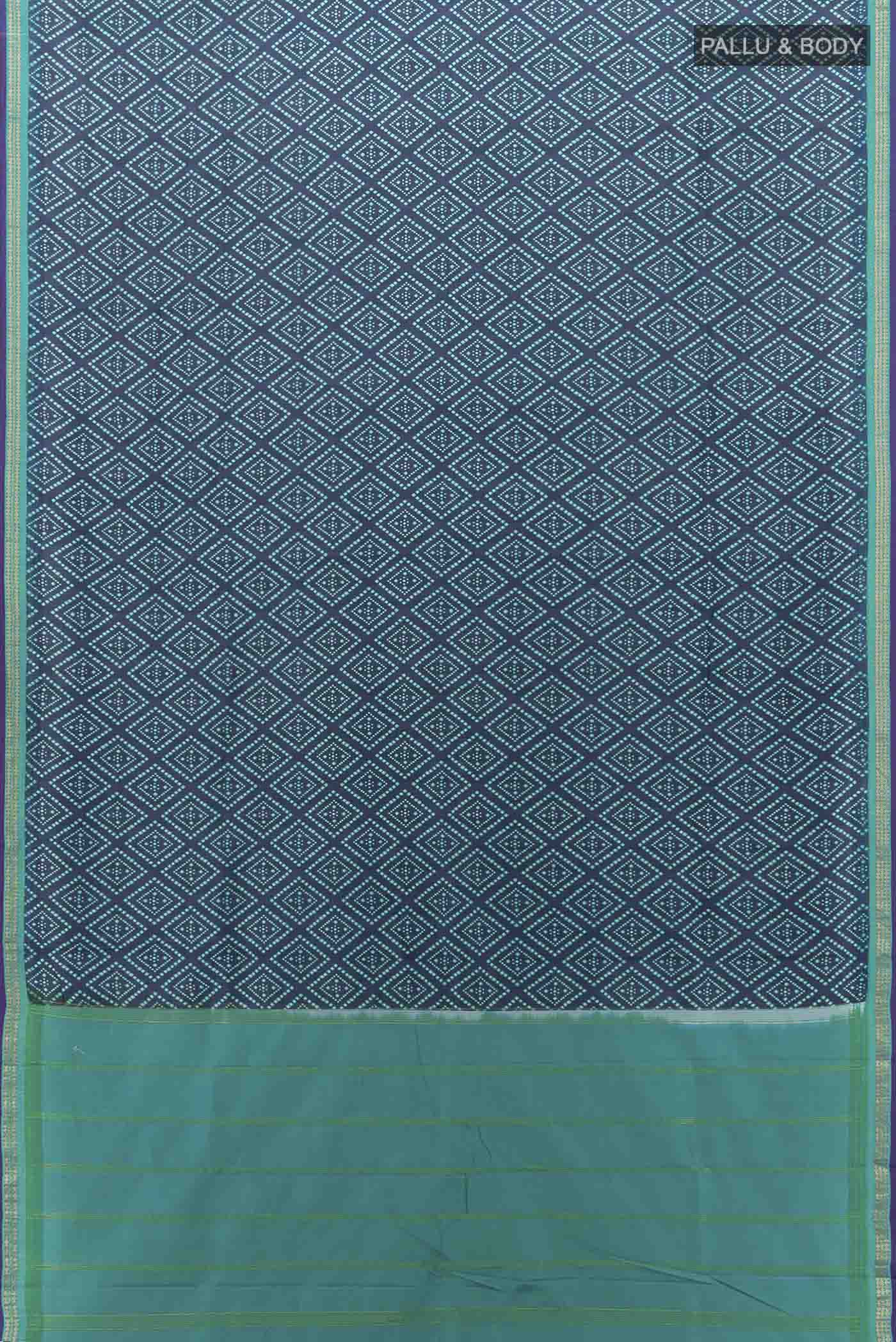 Flat view of Navy Blue Printed Silk Saree with Floral Print on the body and Fancy Border
