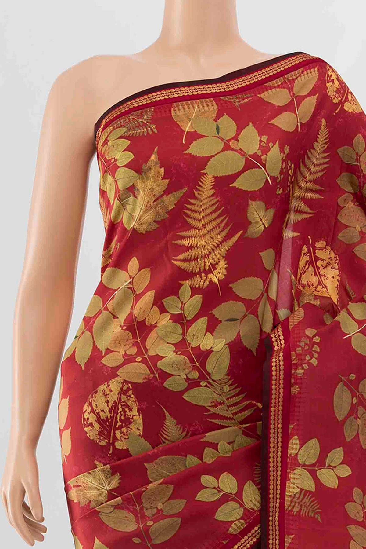 Border image of Maroon Printed Silk Saree with Floral Print on the body and Fancy Border