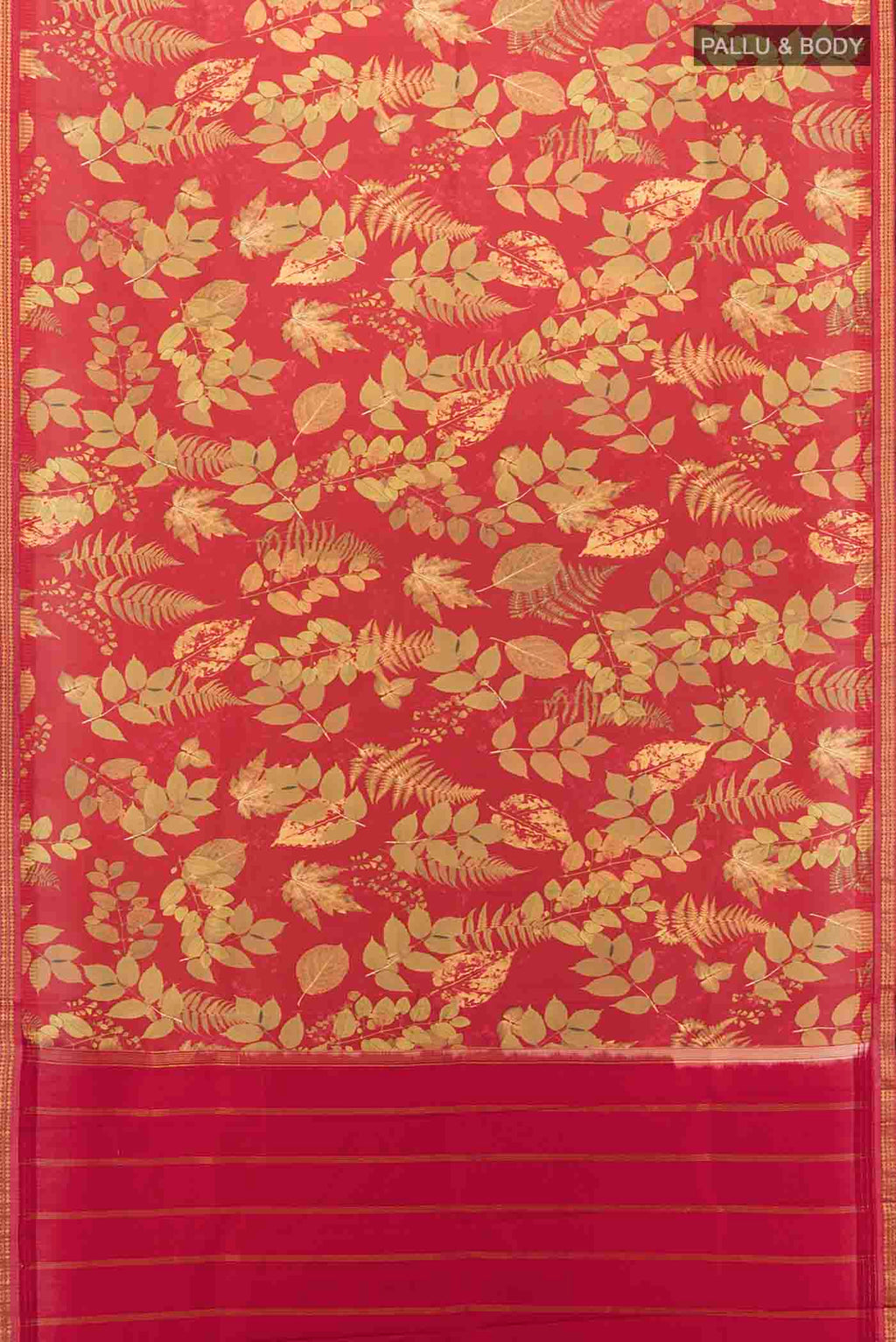Flat view of Maroon Printed Silk Saree with Floral Print on the body and Fancy Border
