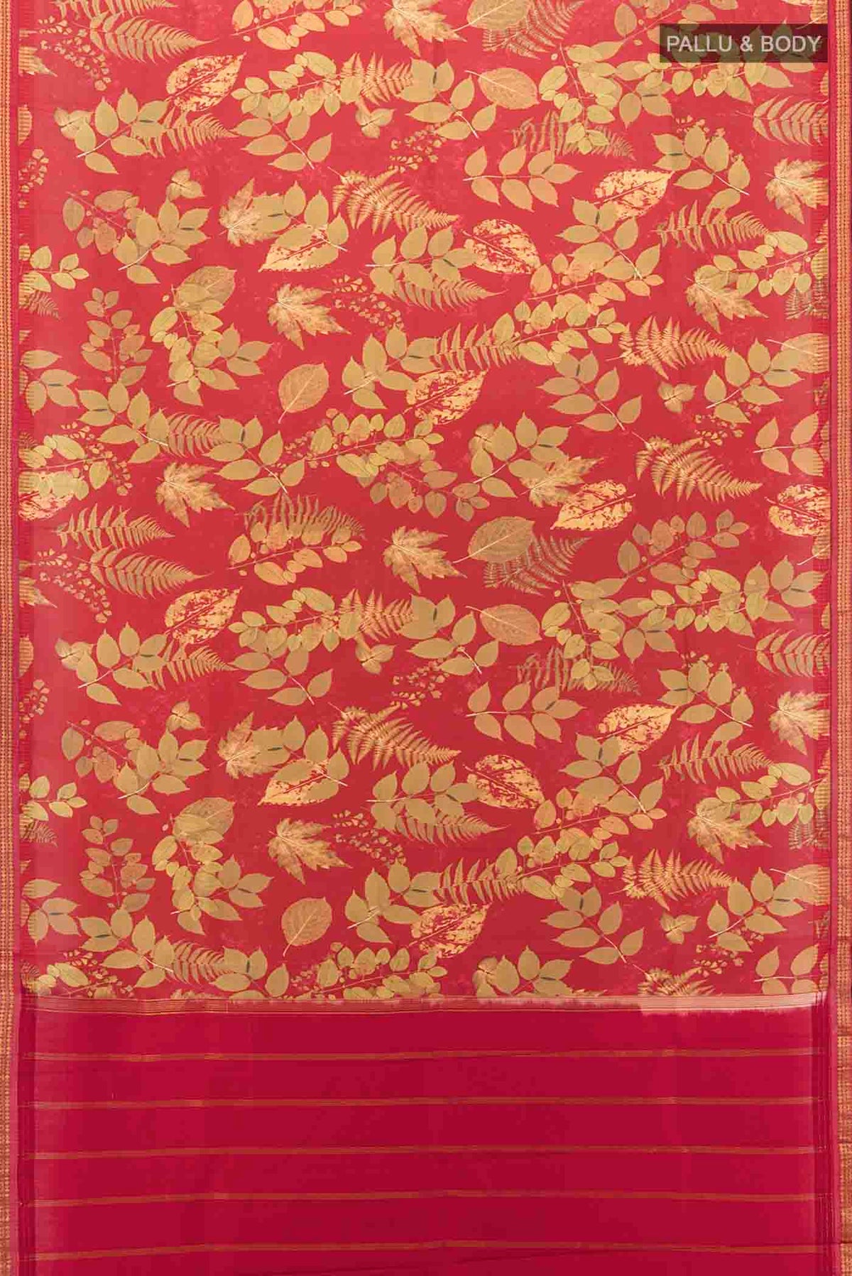 Flat view of Maroon Printed Silk Saree with Floral Print on the body and Fancy Border