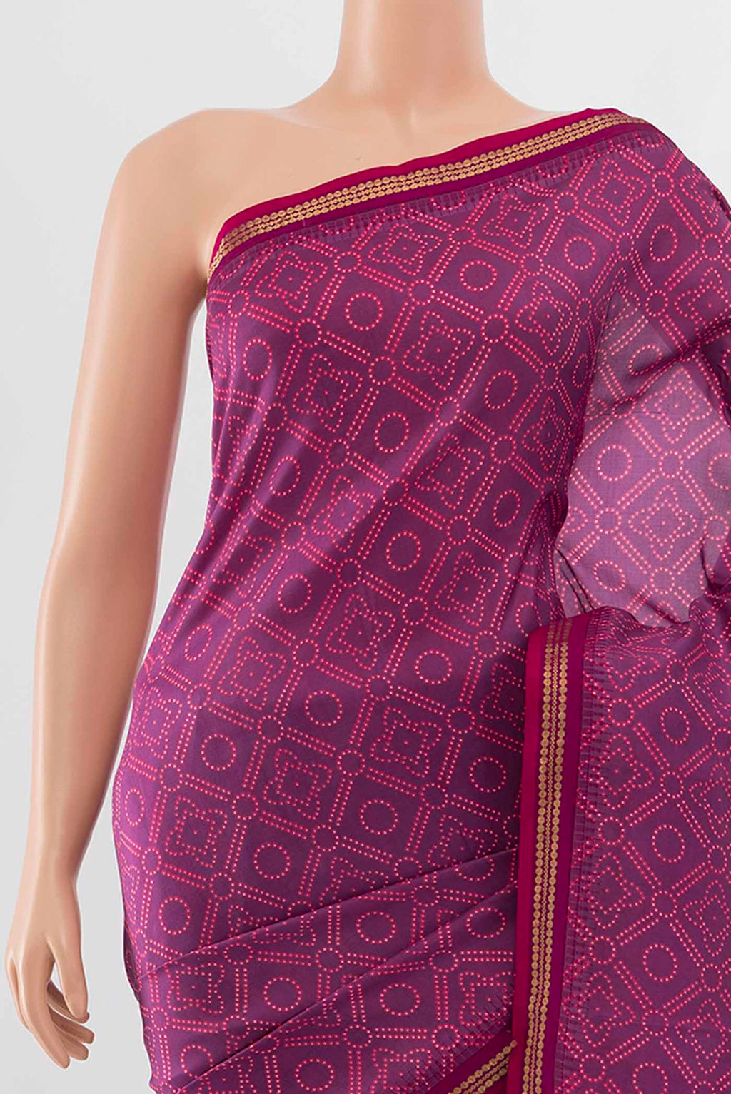 Border image of Purple Printed Silk Saree with Zari Butta on the body and Silk Border