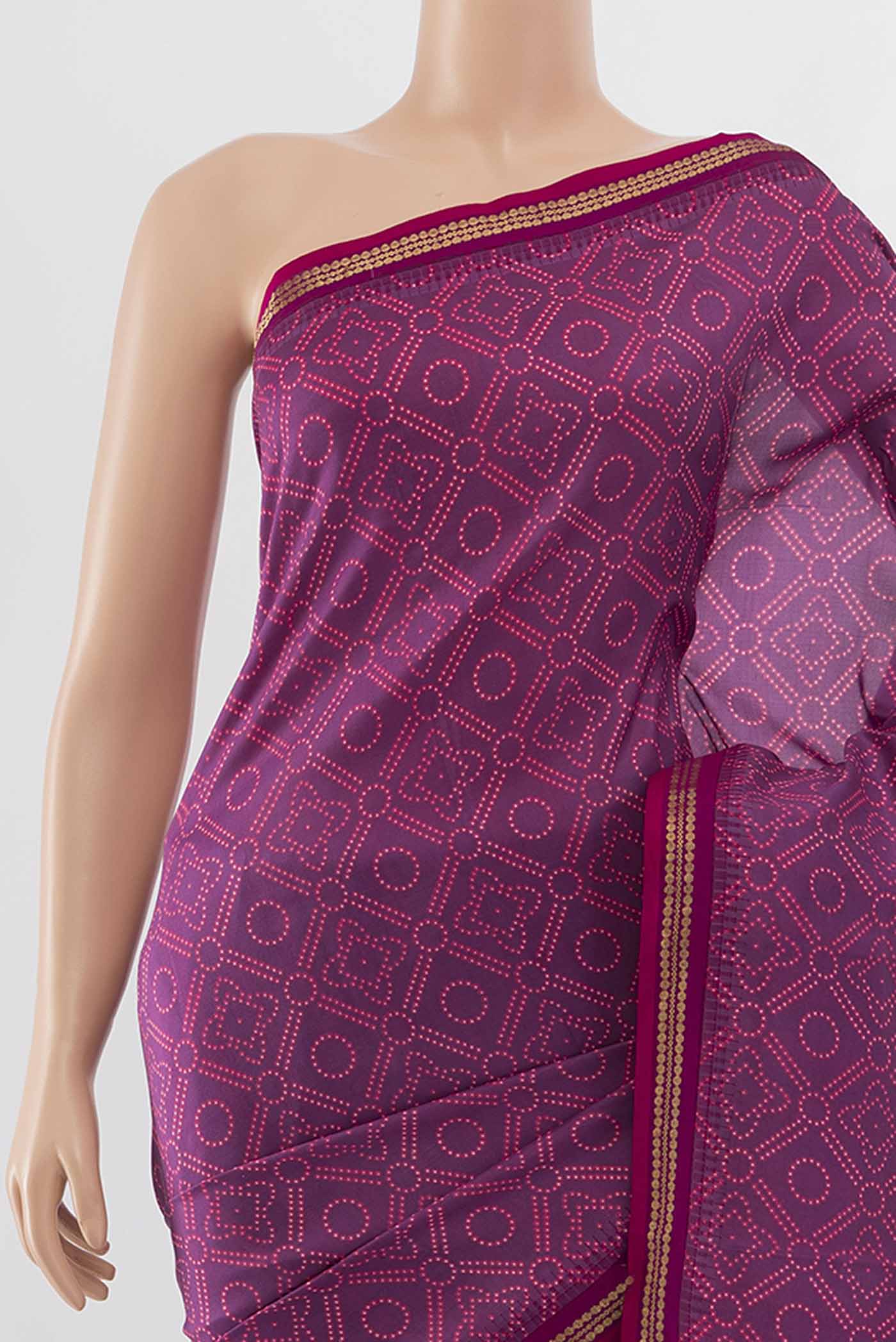 Border image of Purple Printed Silk Saree with Zari Butta on the body and Silk Border