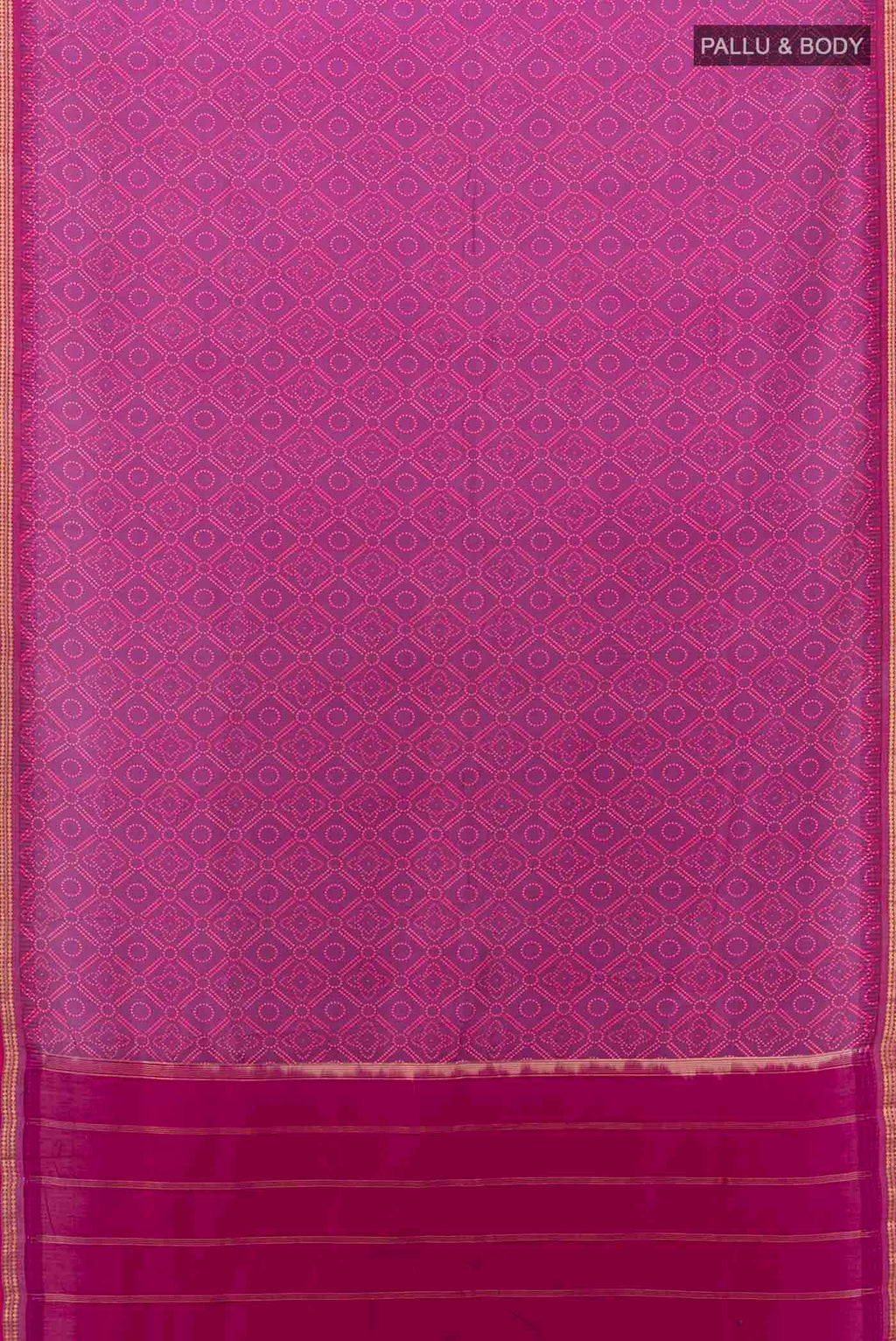 Flat view of Purple Printed Silk Saree with Zari Butta on the body and Silk Border