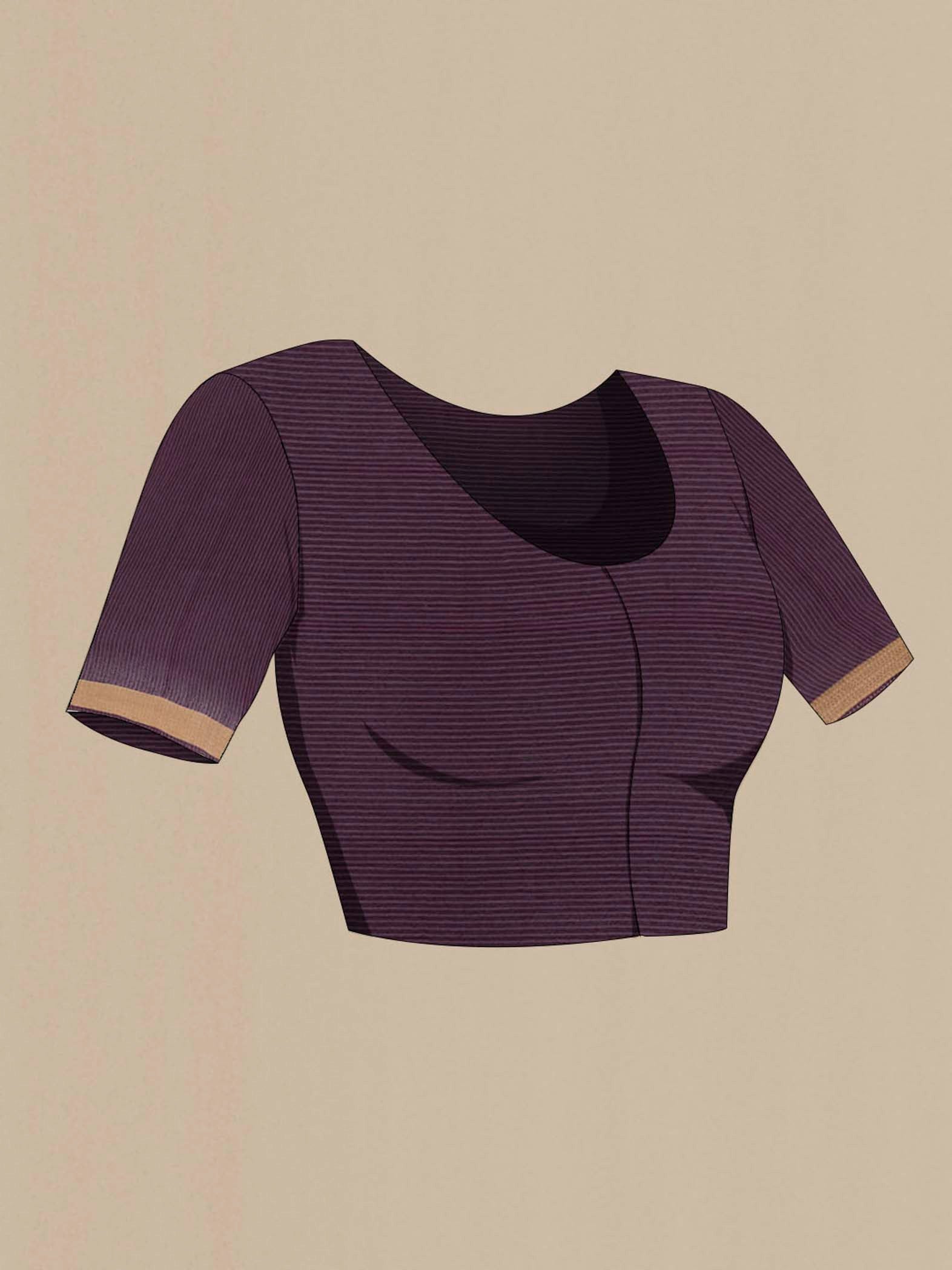 Close up image of the blouse of Coffee Brown Tussar Silk Saree with Floral Print on the body and Thread Border