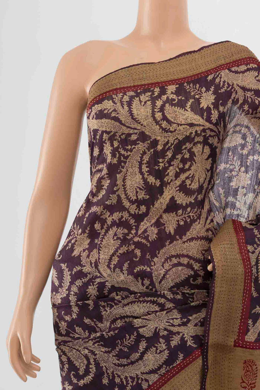 Border image of Coffee Brown Tussar Silk Saree with Floral Print on the body and Thread Border