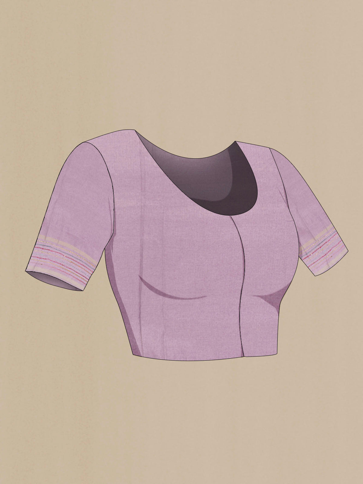 Close up image of the blouse of Lavender Blended Tussar Silk Saree with Embroidery on the body and Embroidery Border