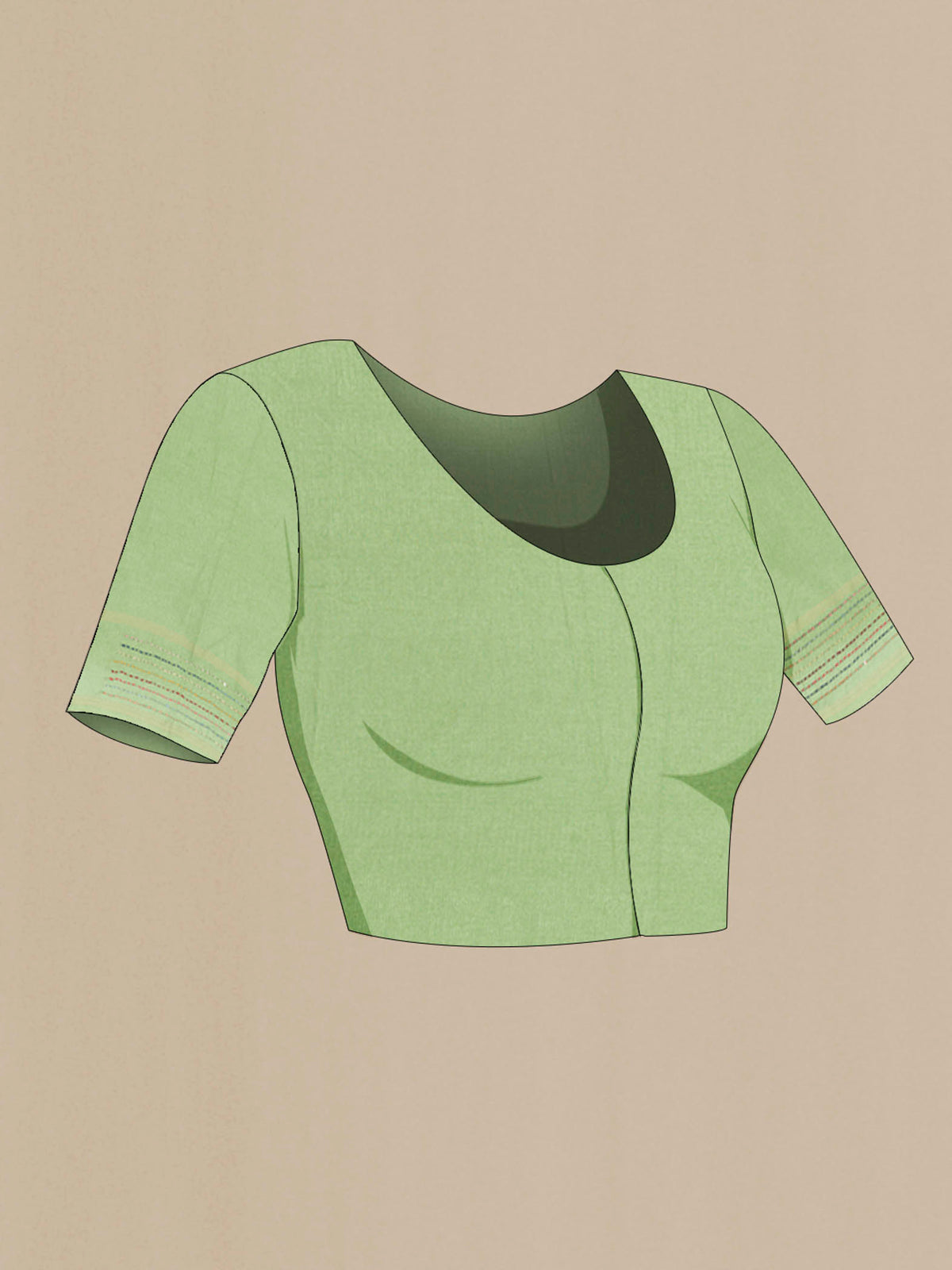 Close up image of the blouse of Pista Green Art Silk Saree with Thread Butta on the body and Thread Border