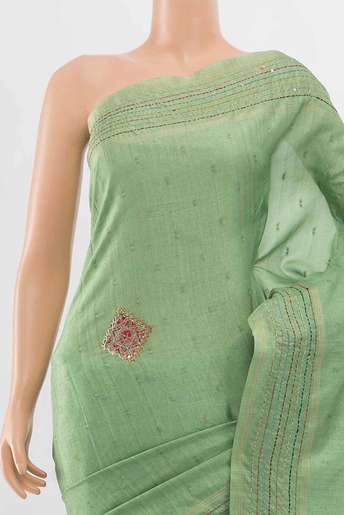 Border image of Pista Green Art Silk Saree with Thread Butta on the body and Thread Border