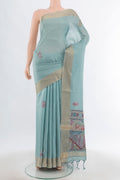 Light Blue Art Silk Saree with Checked design on the body and Silk Border.  displayed on a mannequin