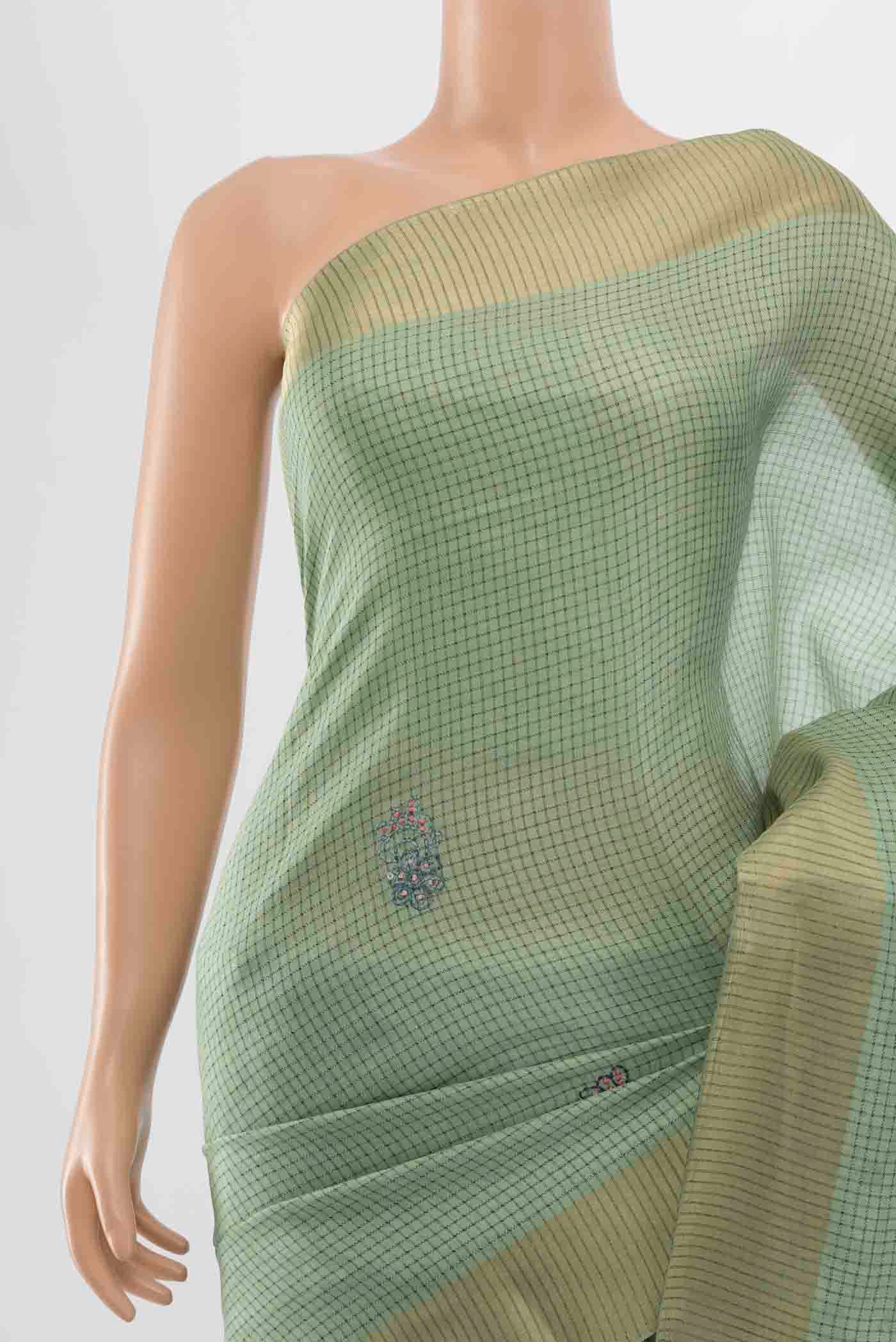 Border image of Pista Green Art Silk Saree with Zari Butta on the body and Silk Border